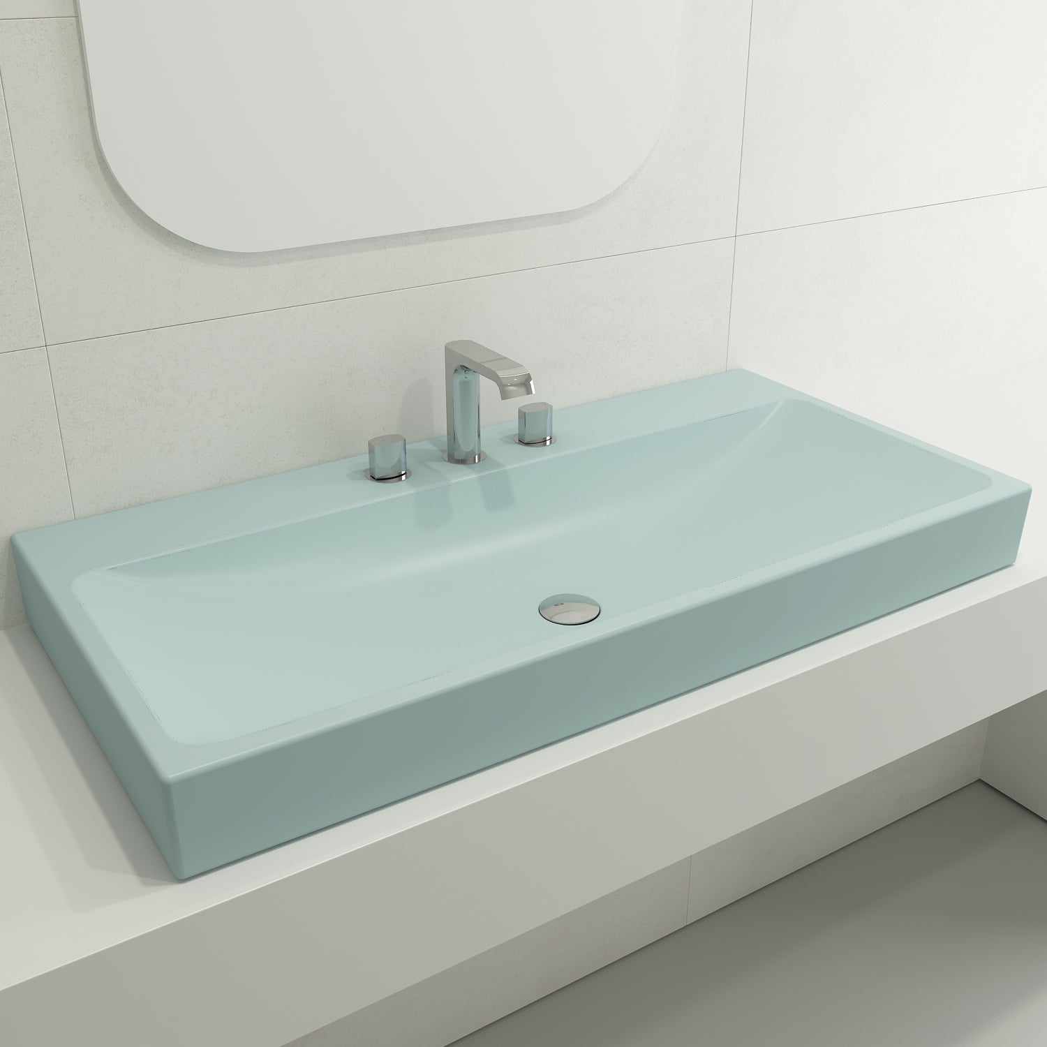 BOCCHI Scala 40" Rectangle Wallmount Fireclay Bathroom Sink, Matte Ice Blue, 3 Faucet Hole, 1079-029-0127