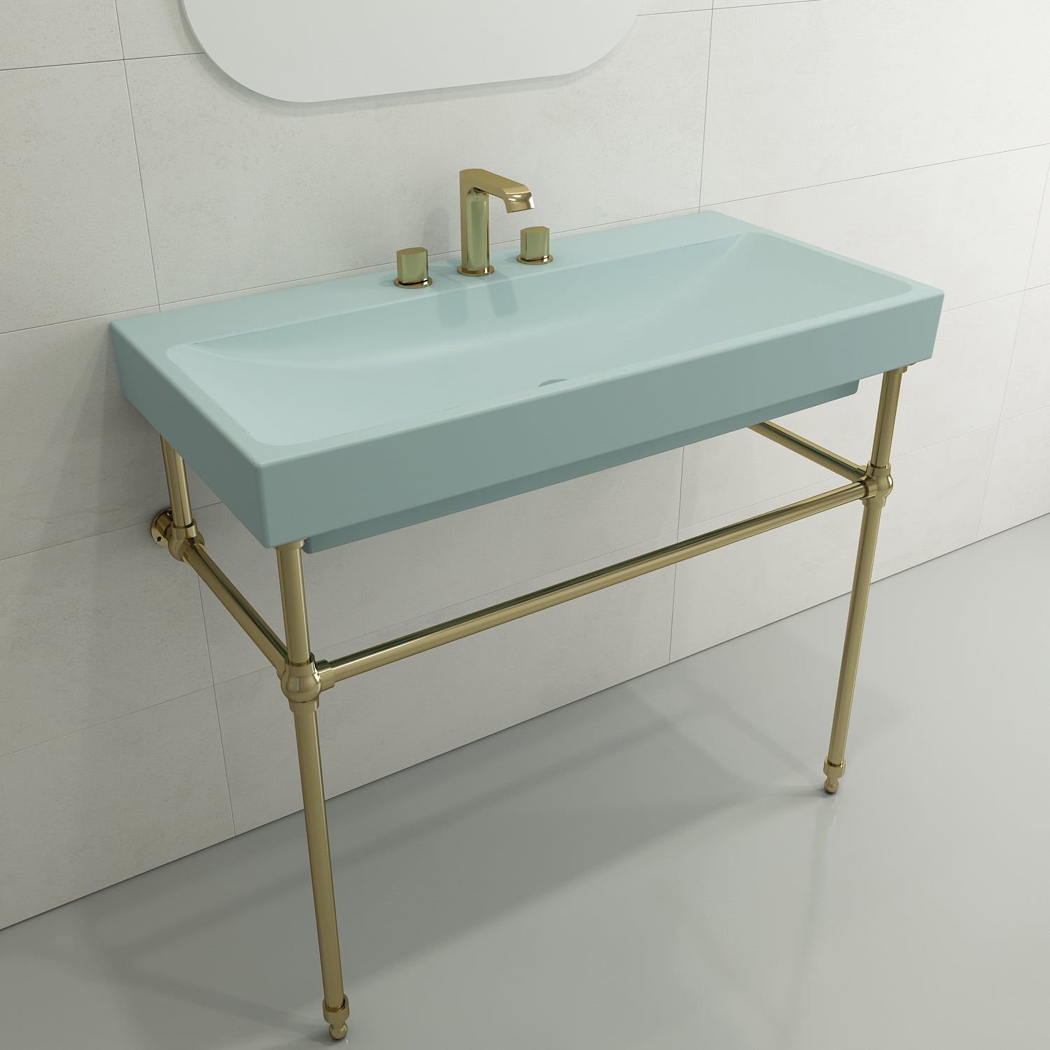 BOCCHI Scala 40" Rectangle Wallmount Fireclay Bathroom Sink, Matte Ice Blue, 3 Faucet Hole, 1079-029-0127