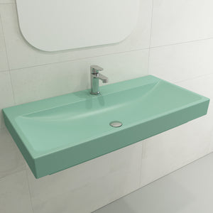 Alternate Image for BOCCHI Scala 40" Rectangle Wallmount Fireclay Bathroom Sink, Matte Mint Green, Single Faucet Hole, 1079-033-0126