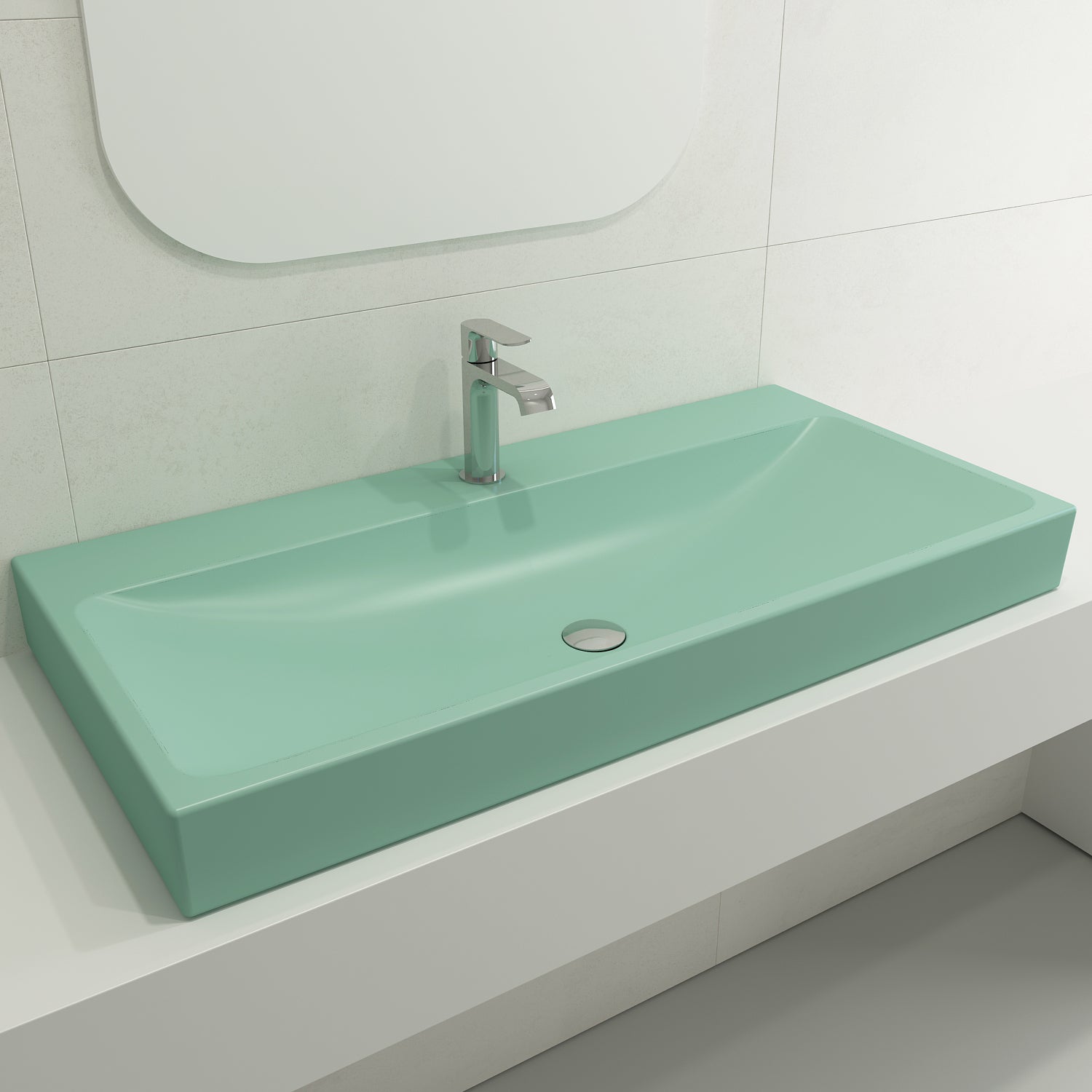 BOCCHI Scala 40" Rectangle Wallmount Fireclay Bathroom Sink, Matte Mint Green, Single Faucet Hole, 1079-033-0126