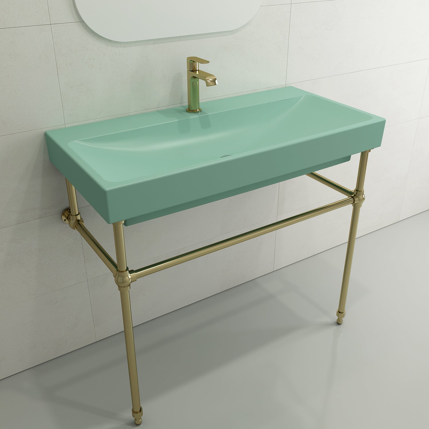 BOCCHI Scala 40" Rectangle Wallmount Fireclay Bathroom Sink, Matte Mint Green, Single Faucet Hole, 1079-033-0126