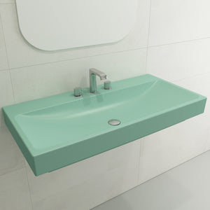 Alternate Image for BOCCHI Scala 40" Rectangle Wallmount Fireclay Bathroom Sink, Matte Mint Green, 3 Faucet Hole, 1079-033-0127