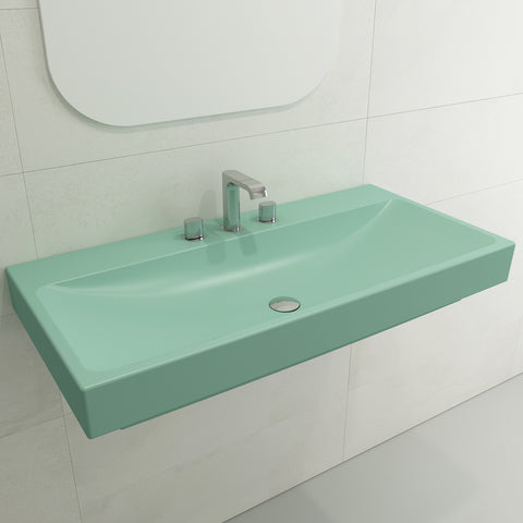 BOCCHI Scala 40" Rectangle Wallmount Fireclay Bathroom Sink, Matte Mint Green, 3 Faucet Hole, 1079-033-0127