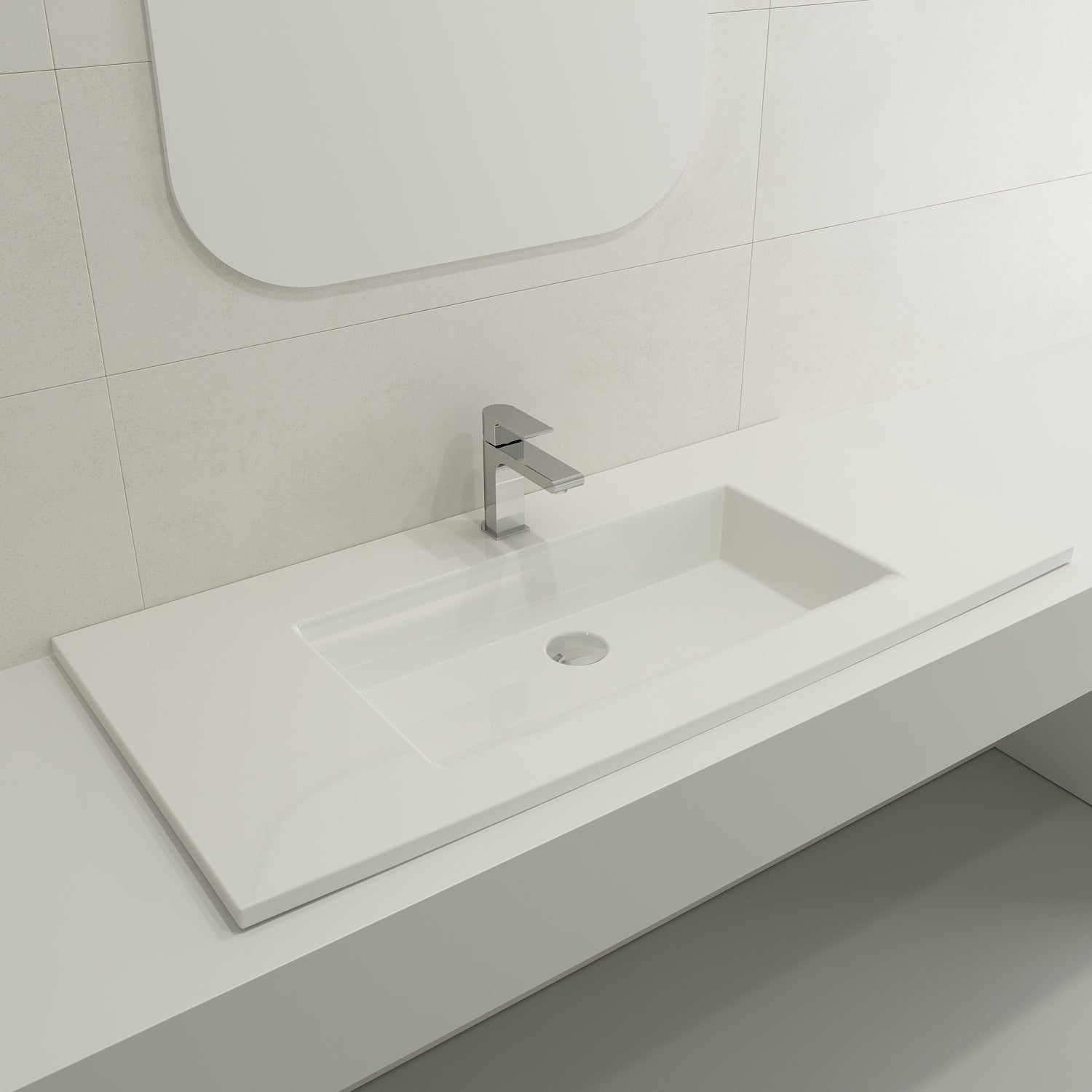 BOCCHI Ravenna 41" Rectangle Wallmount Fireclay Bathroom Sink, White, Single Faucet Hole, 1105-001-0126