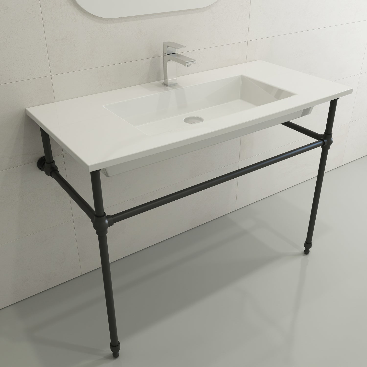 BOCCHI Ravenna 41" Rectangle Wallmount Fireclay Bathroom Sink, White, Single Faucet Hole, 1105-001-0126
