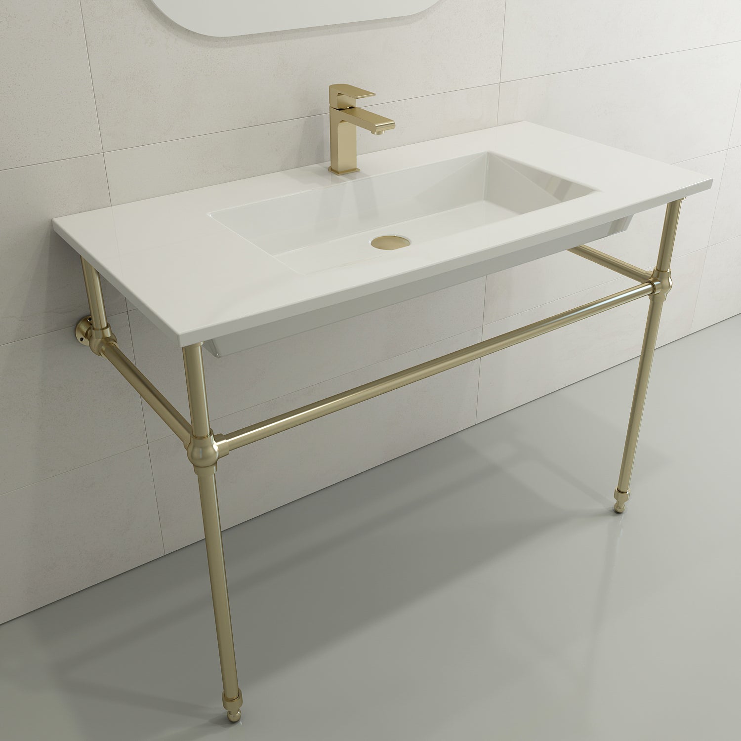 BOCCHI Ravenna 41" Rectangle Wallmount Fireclay Bathroom Sink, White, Single Faucet Hole, 1105-001-0126