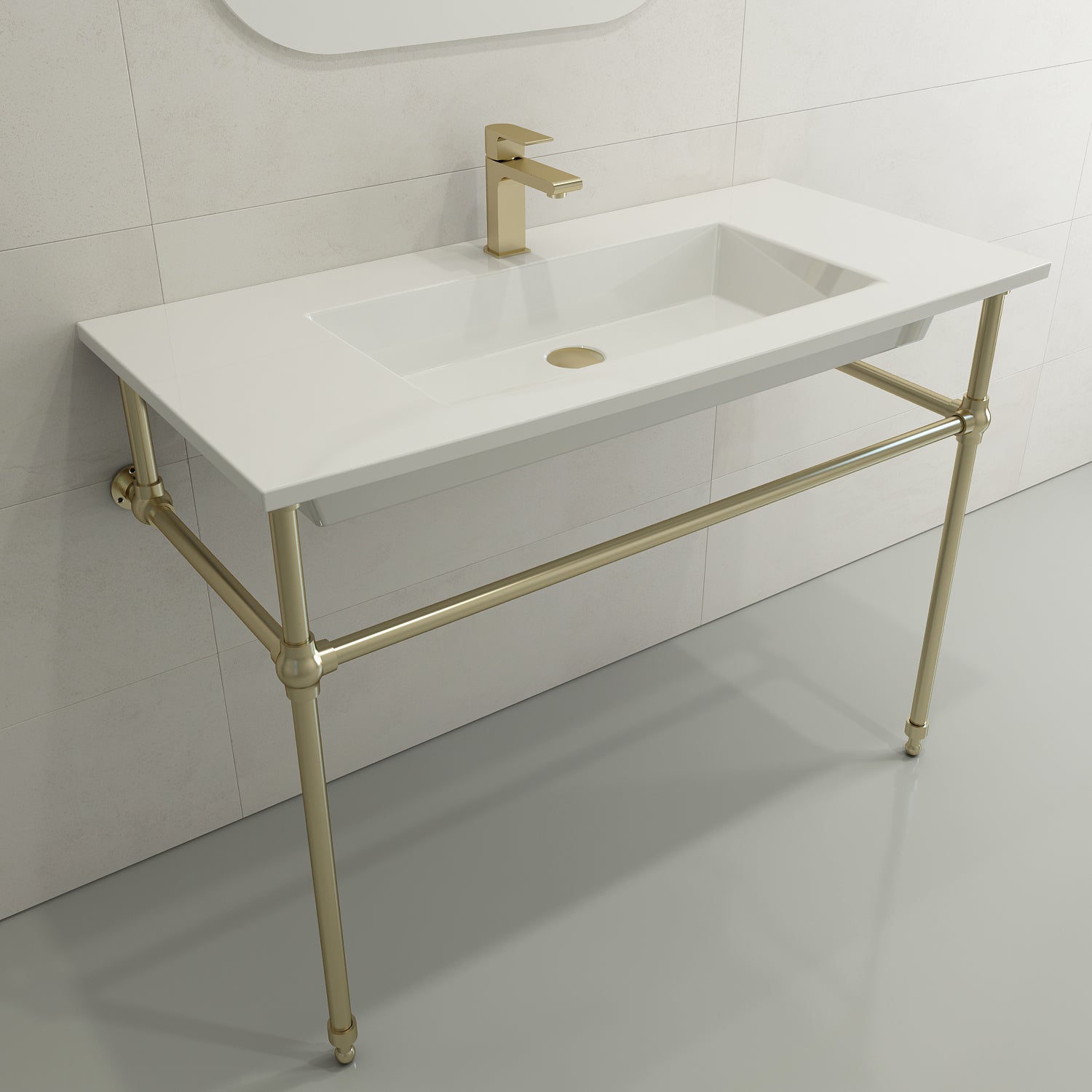 BOCCHI Ravenna 41" Rectangle Wallmount Fireclay Bathroom Sink, White, Single Faucet Hole, 1105-001-0126