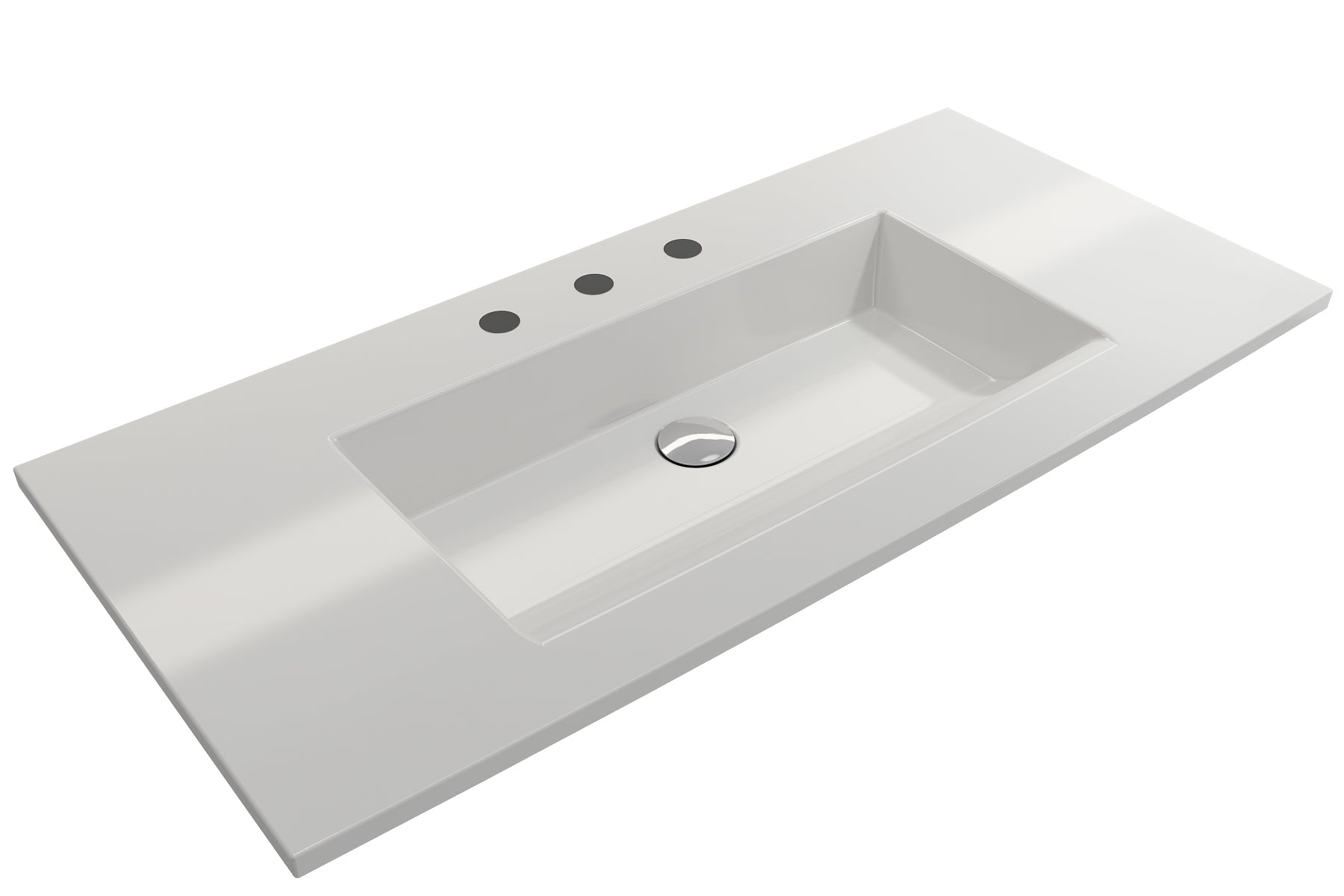 BOCCHI Ravenna 41" Rectangle Wallmount Fireclay Bathroom Sink, White, 3 Faucet Hole, 1105-001-0127