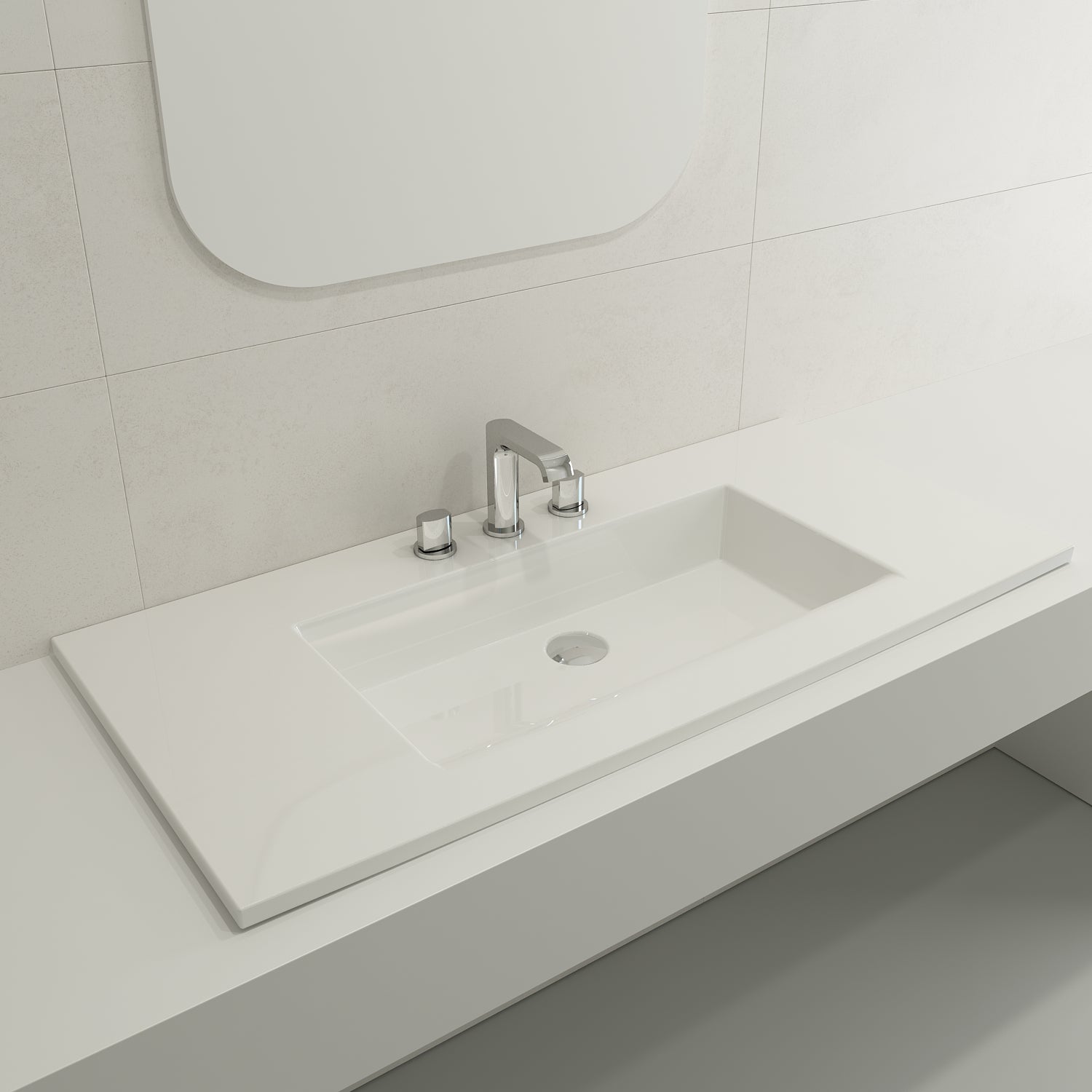 BOCCHI Ravenna 41" Rectangle Wallmount Fireclay Bathroom Sink, White, 3 Faucet Hole, 1105-001-0127