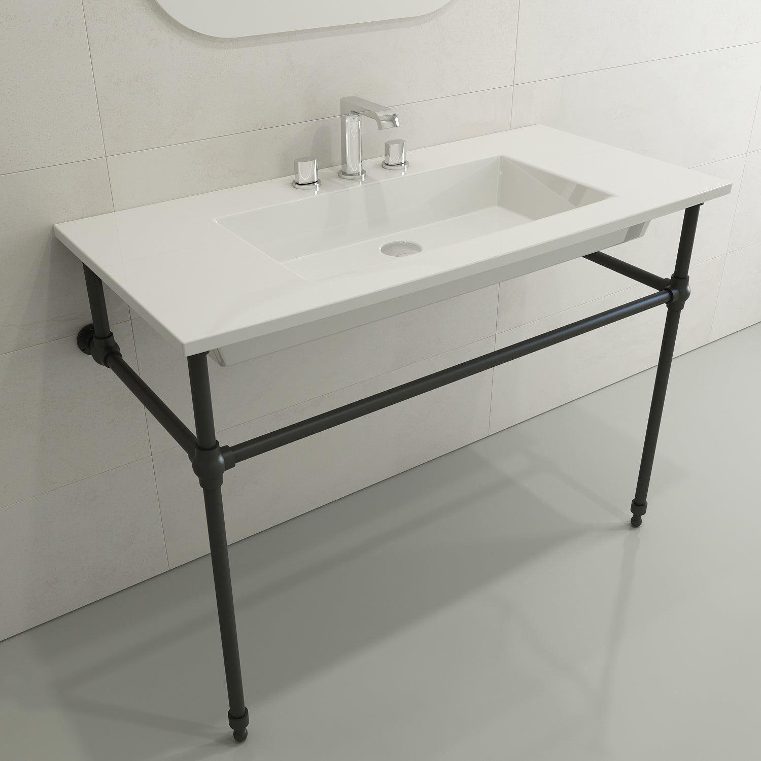 BOCCHI Ravenna 41" Rectangle Wallmount Fireclay Bathroom Sink, White, 3 Faucet Hole, 1105-001-0127
