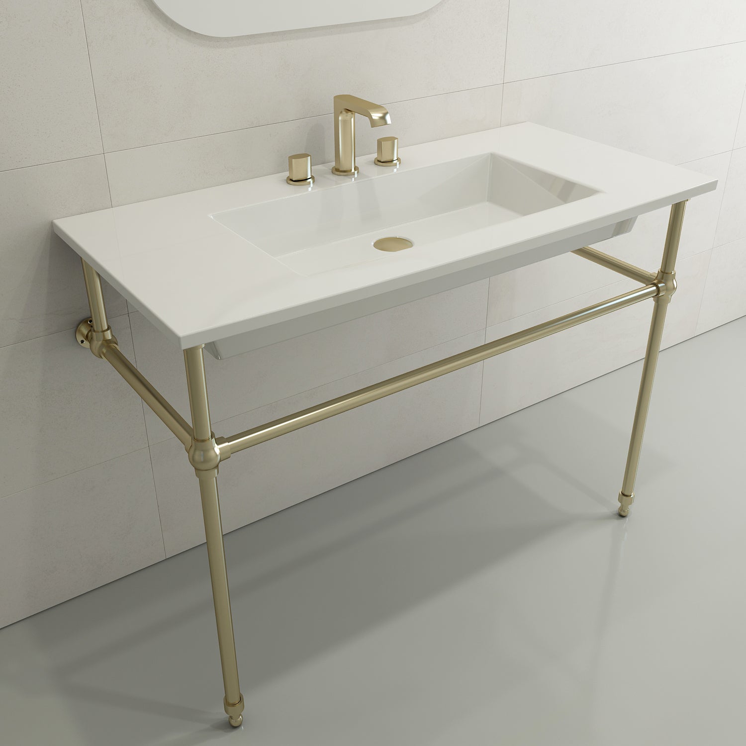 BOCCHI Ravenna 41" Rectangle Wallmount Fireclay Bathroom Sink, White, 3 Faucet Hole, 1105-001-0127