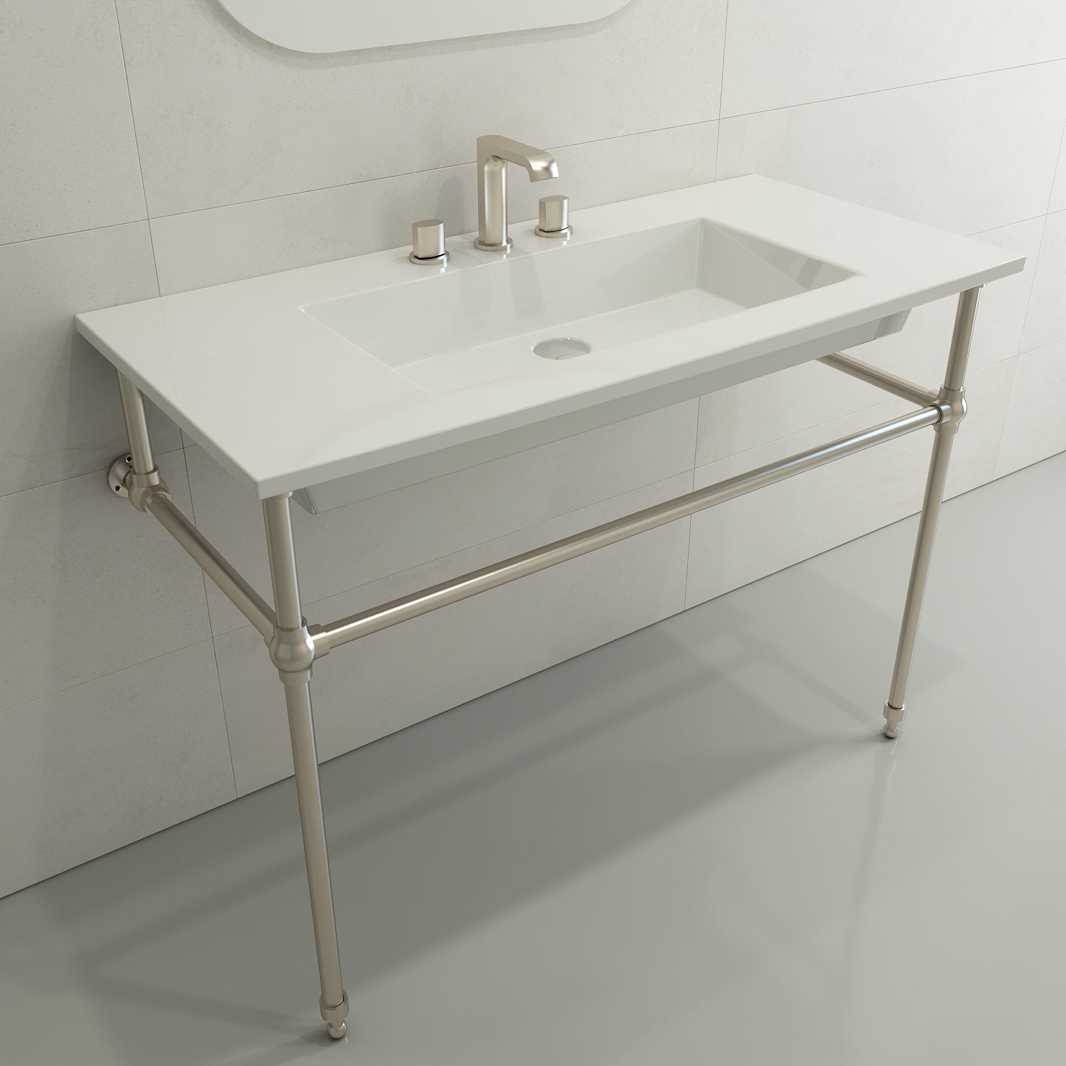 BOCCHI Ravenna 41" Rectangle Wallmount Fireclay Bathroom Sink, White, 3 Faucet Hole, 1105-001-0127