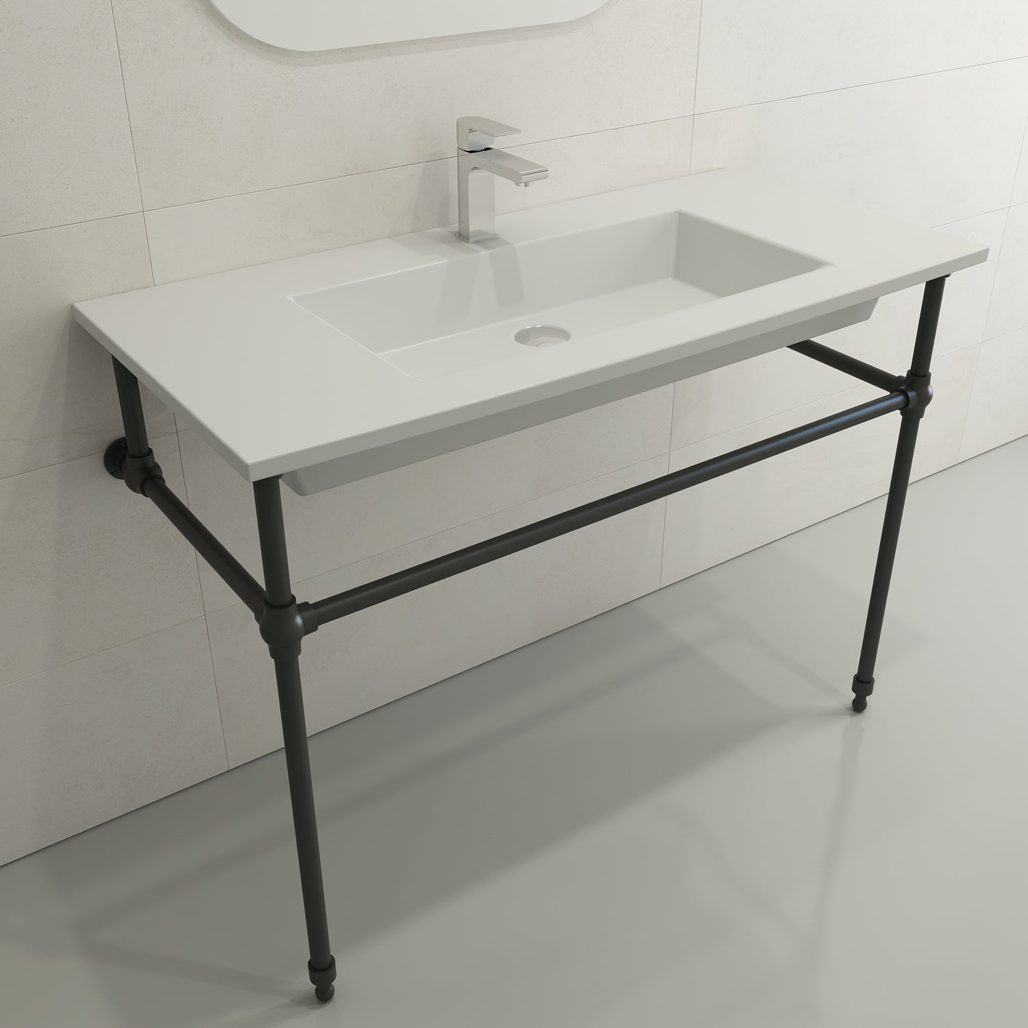 BOCCHI Ravenna 41" Rectangle Wallmount Fireclay Bathroom Sink, Matte White, Single Faucet Hole, 1105-002-0126