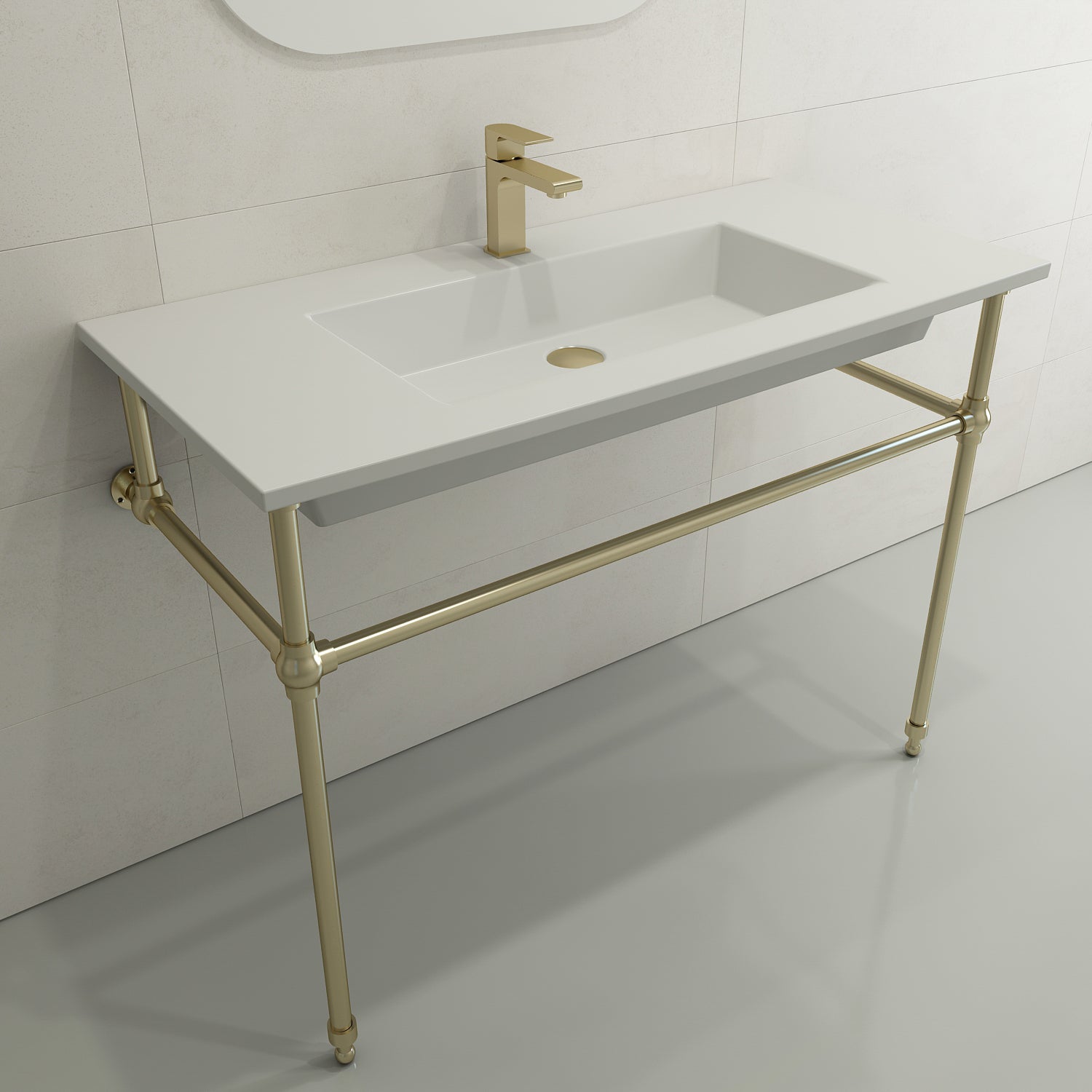 BOCCHI Ravenna 41" Rectangle Wallmount Fireclay Bathroom Sink, Matte White, Single Faucet Hole, 1105-002-0126