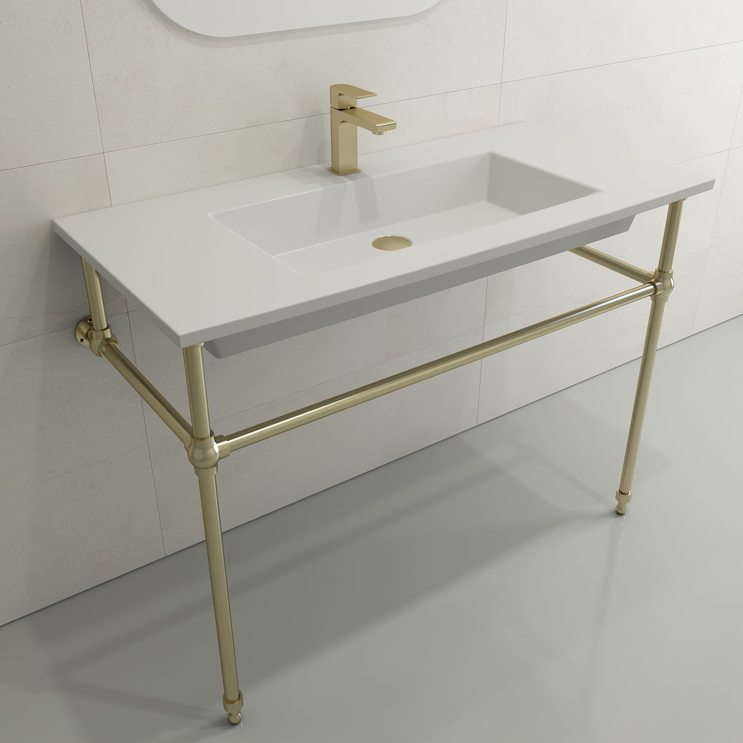 BOCCHI Ravenna 41" Rectangle Wallmount Fireclay Bathroom Sink, Matte White, Single Faucet Hole, 1105-002-0126