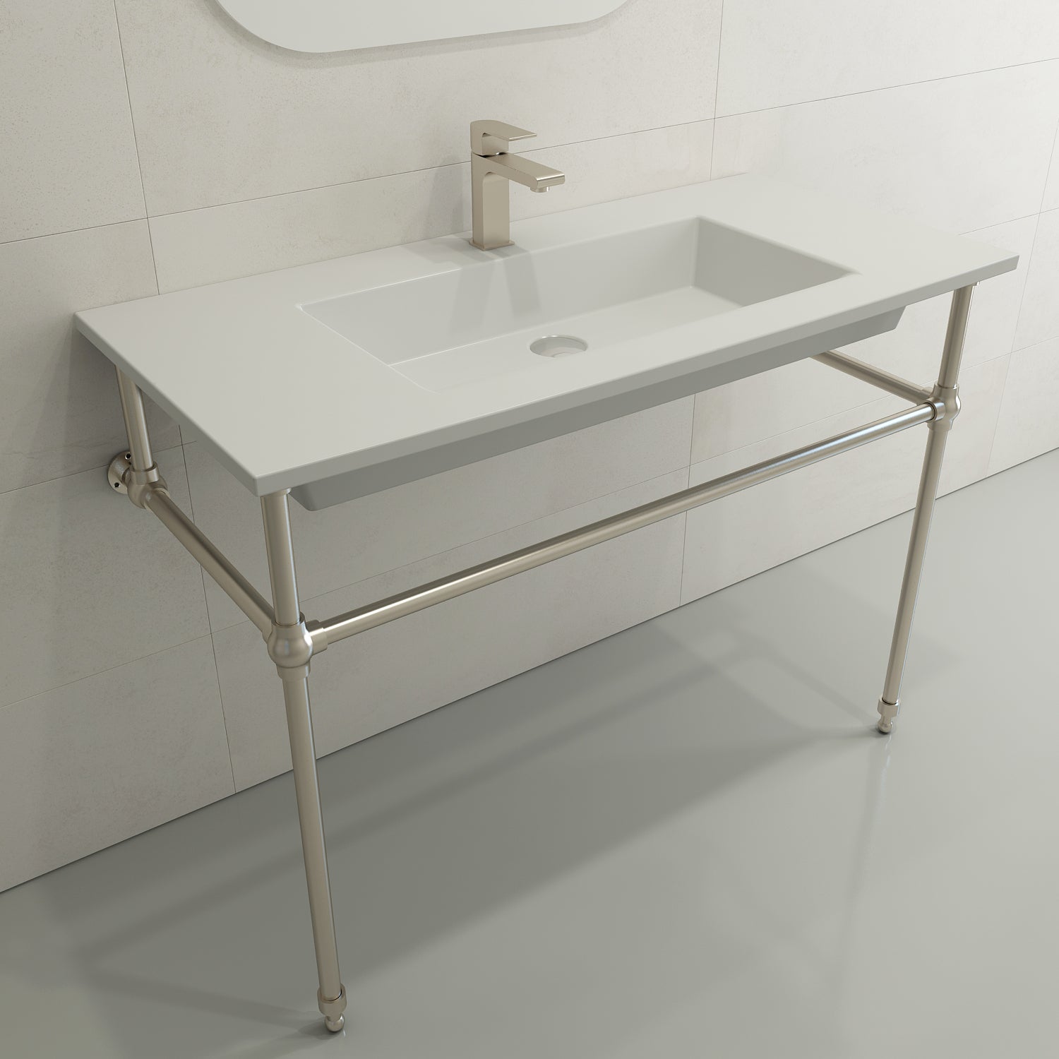 BOCCHI Ravenna 41" Rectangle Wallmount Fireclay Bathroom Sink, Matte White, Single Faucet Hole, 1105-002-0126