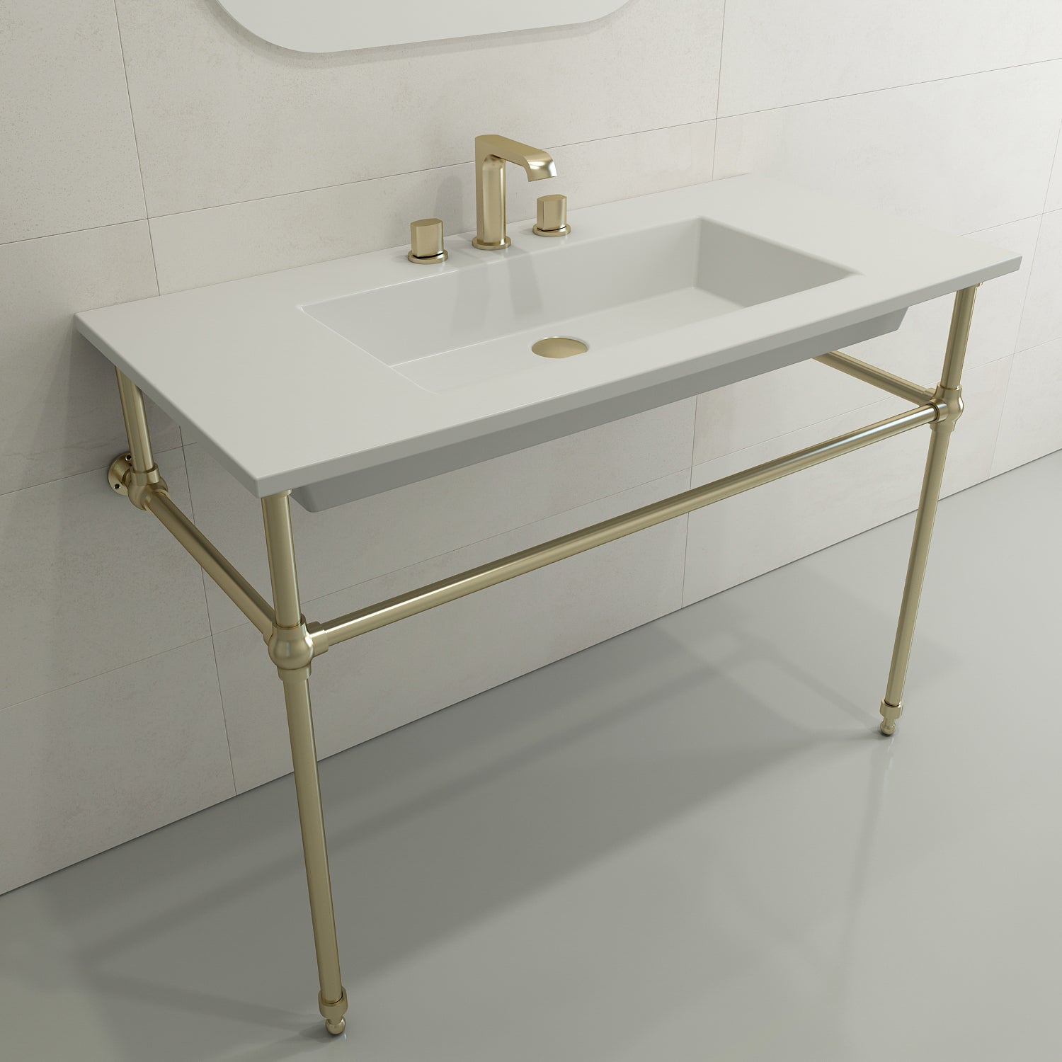 BOCCHI Ravenna 41" Rectangle Wallmount Fireclay Bathroom Sink, Matte White, 3 Faucet Hole, 1105-002-0127