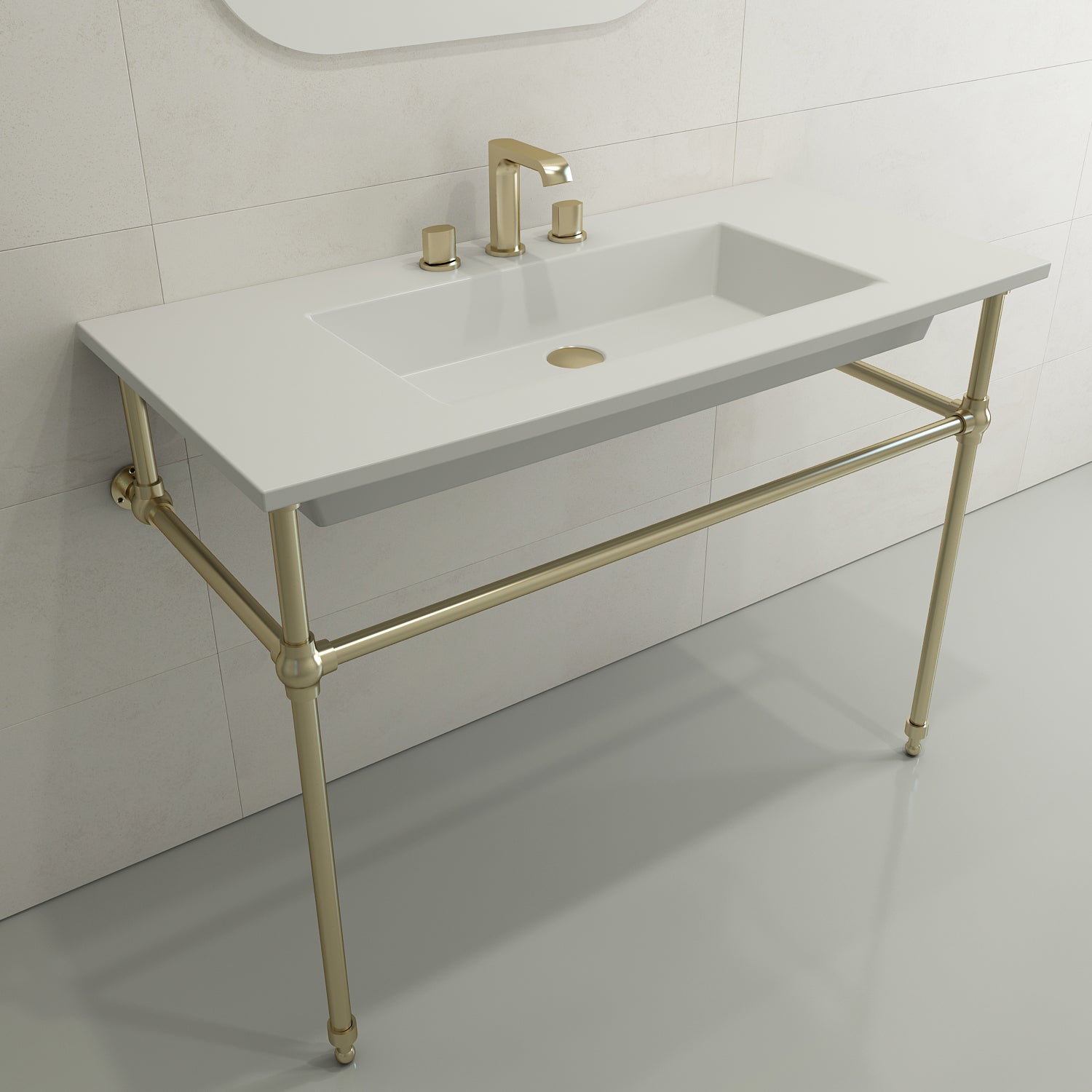 BOCCHI Ravenna 41" Rectangle Wallmount Fireclay Bathroom Sink, Matte White, 3 Faucet Hole, 1105-002-0127