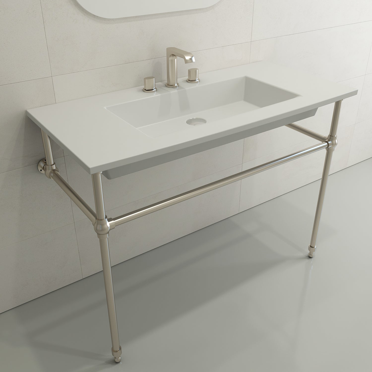 BOCCHI Ravenna 41" Rectangle Wallmount Fireclay Bathroom Sink, Matte White, 3 Faucet Hole, 1105-002-0127
