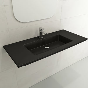 Alternate Image for BOCCHI Ravenna 41" Rectangle Wallmount Fireclay Bathroom Sink, Matte Black, Single Faucet Hole, 1105-004-0126