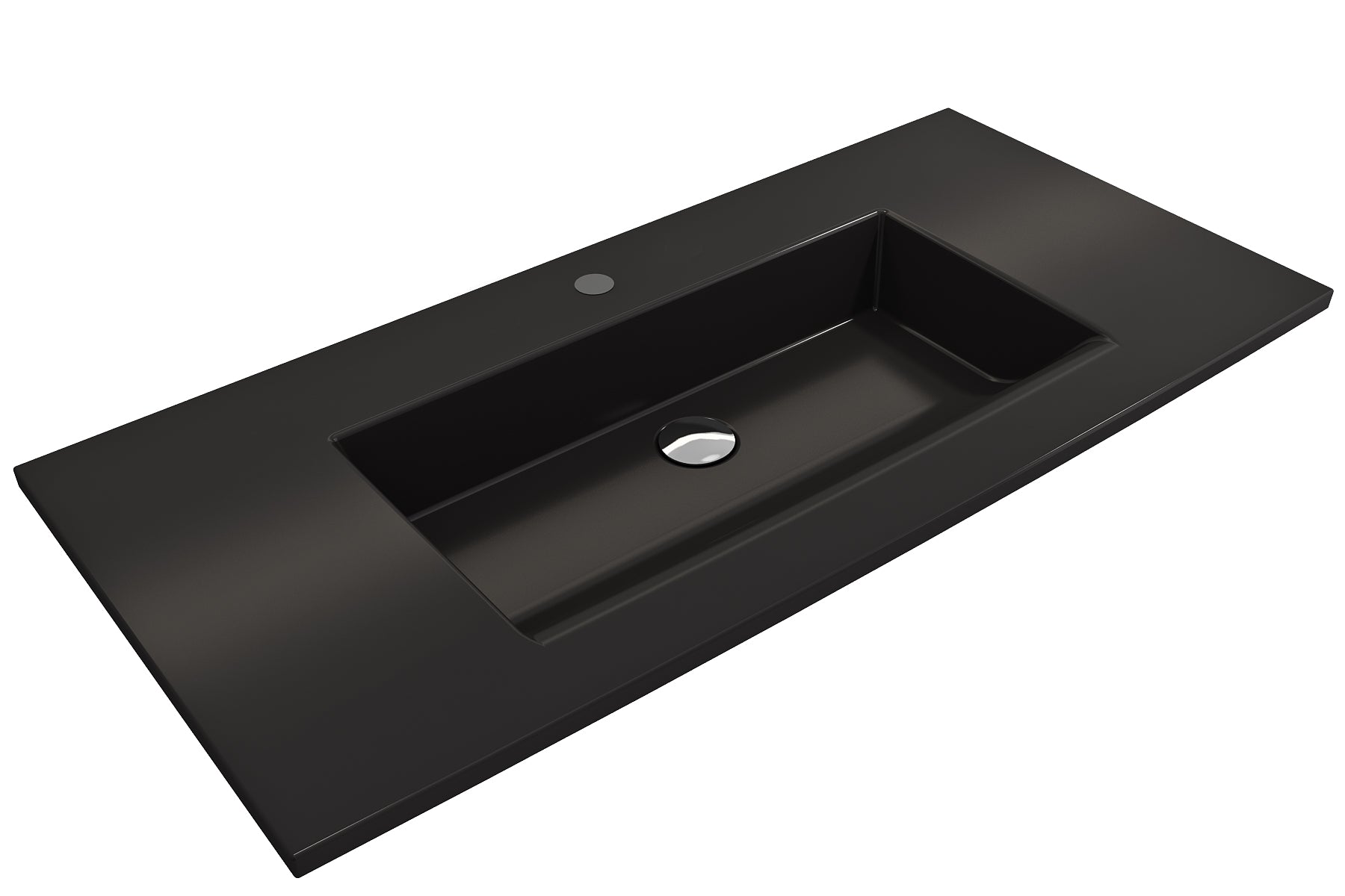 BOCCHI Ravenna 41" Rectangle Wallmount Fireclay Bathroom Sink, Matte Black, Single Faucet Hole, 1105-004-0126