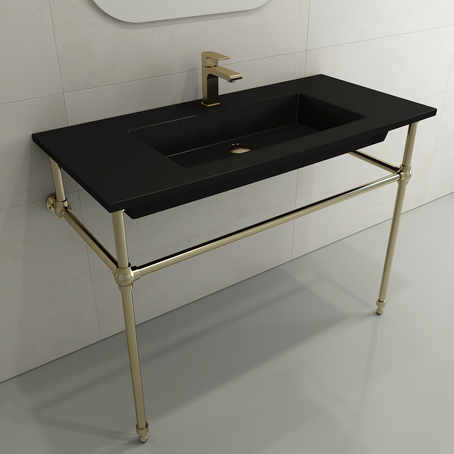 BOCCHI Ravenna 41" Rectangle Wallmount Fireclay Bathroom Sink, Matte Black, Single Faucet Hole, 1105-004-0126