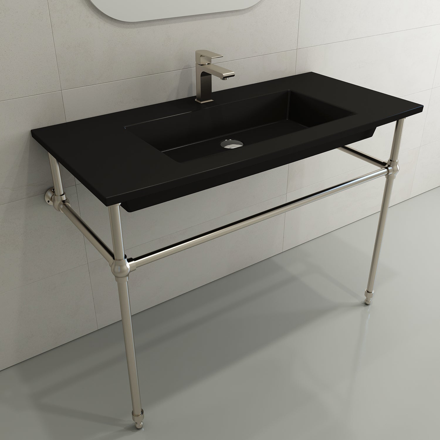 BOCCHI Ravenna 41" Rectangle Wallmount Fireclay Bathroom Sink, Matte Black, Single Faucet Hole, 1105-004-0126