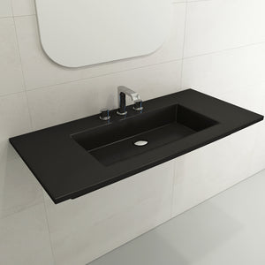 Alternate Image for BOCCHI Ravenna 41" Rectangle Wallmount Fireclay Bathroom Sink, Matte Black, 3 Faucet Hole, 1105-004-0127