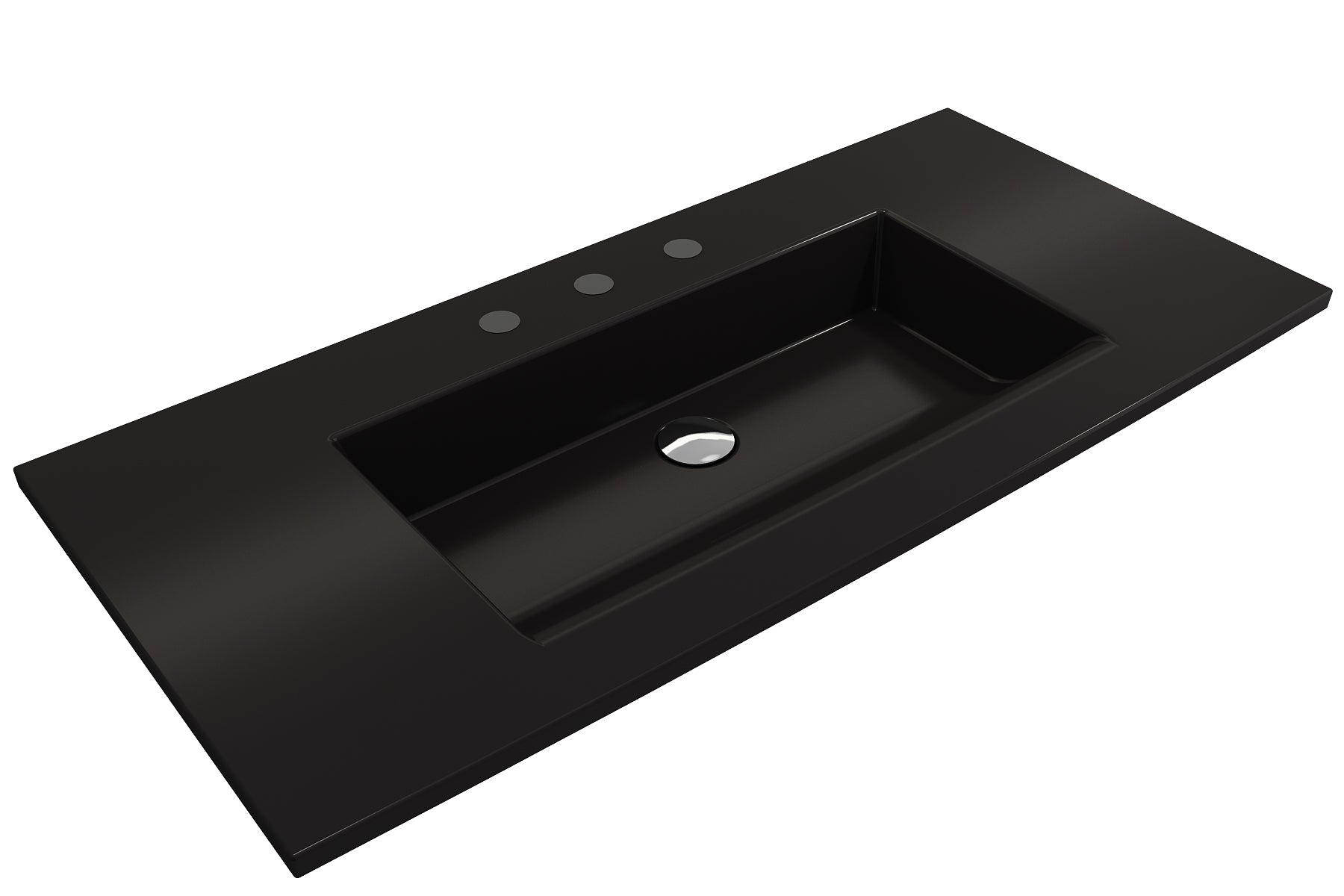 BOCCHI Ravenna 41" Rectangle Wallmount Fireclay Bathroom Sink, Matte Black, 3 Faucet Hole, 1105-004-0127