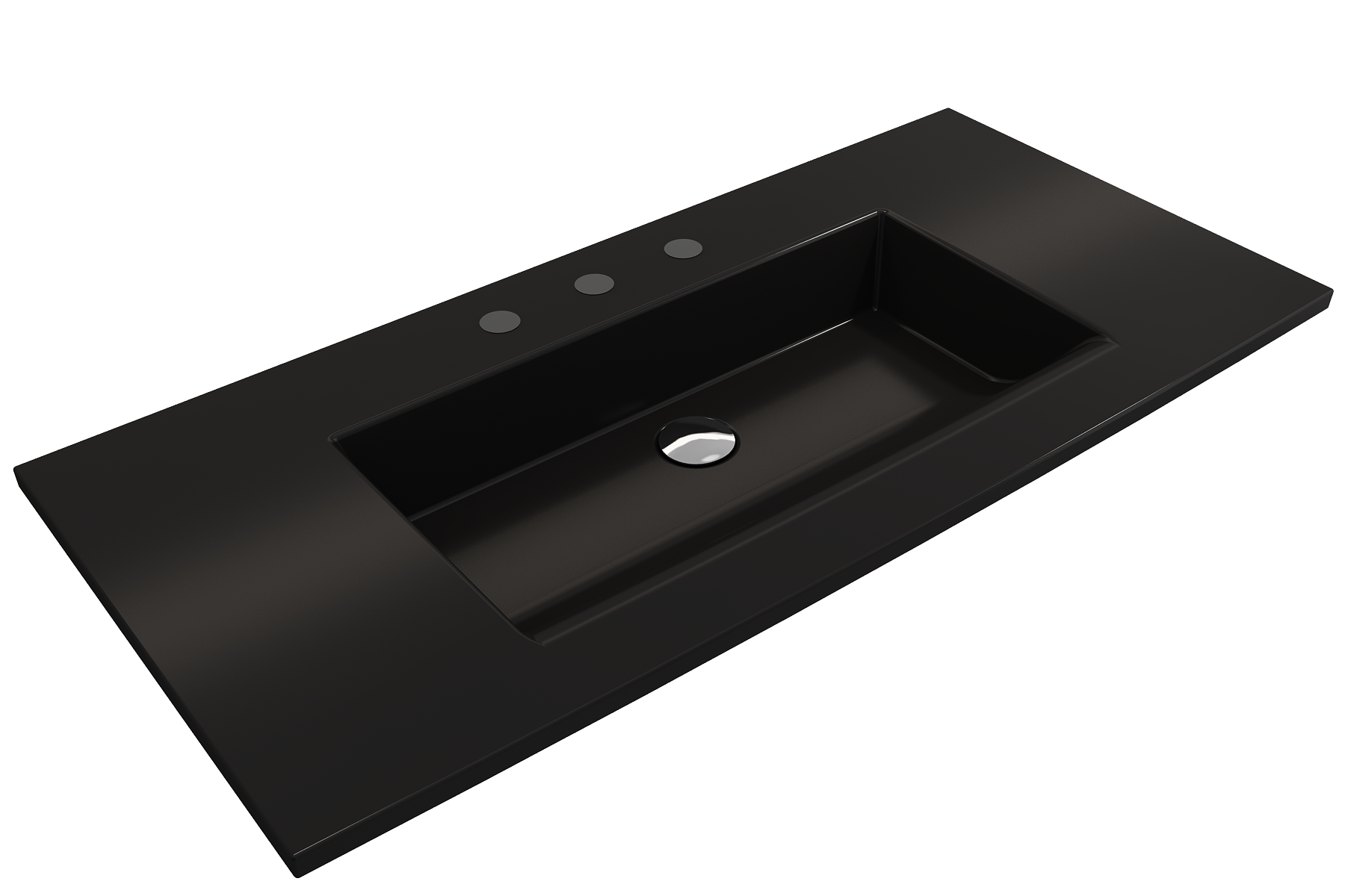 BOCCHI Ravenna 41" Rectangle Wallmount Fireclay Bathroom Sink, Matte Black, 3 Faucet Hole, 1105-004-0127