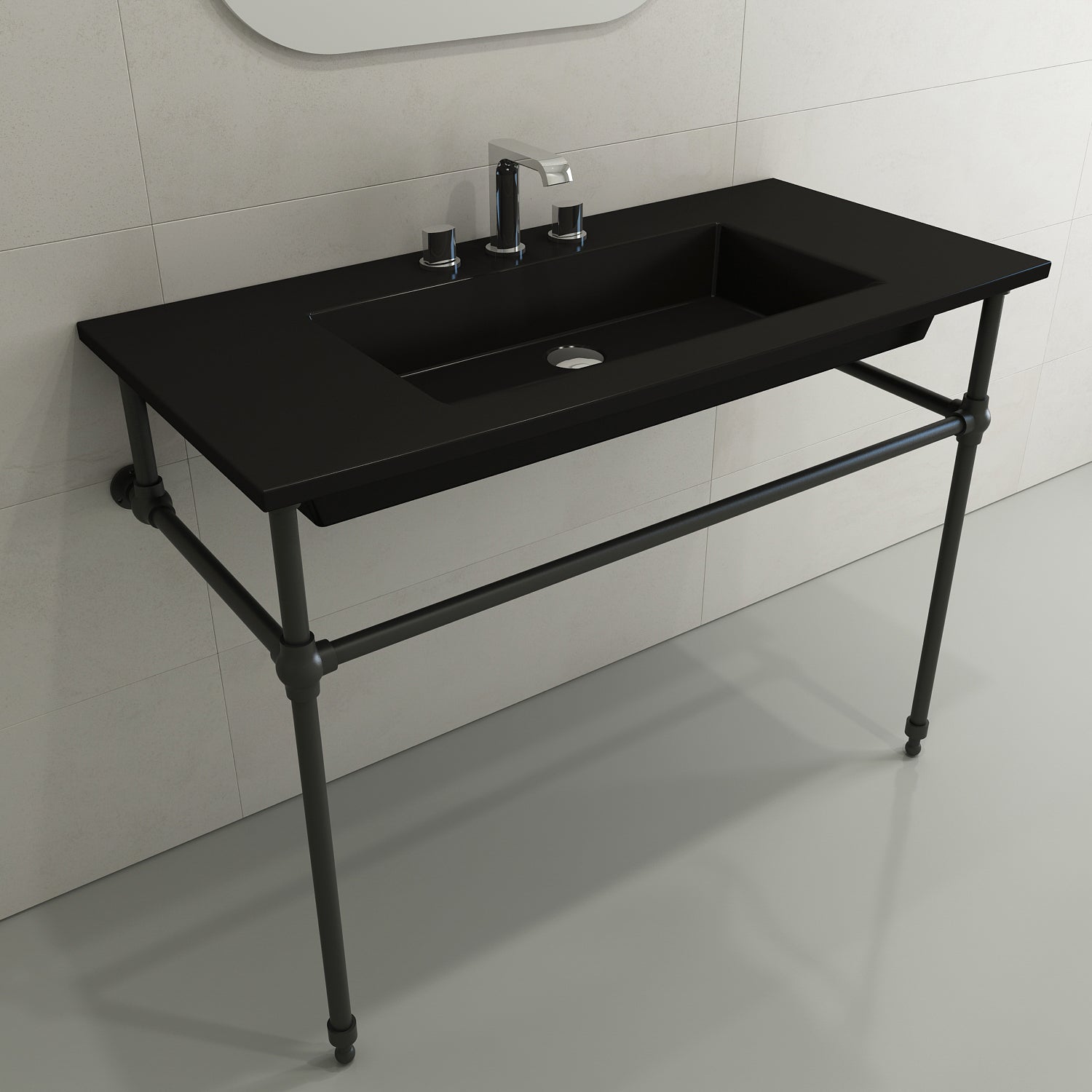 BOCCHI Ravenna 41" Rectangle Wallmount Fireclay Bathroom Sink, Matte Black, 3 Faucet Hole, 1105-004-0127