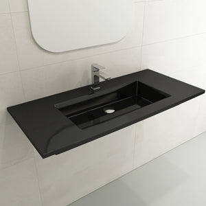 Alternate Image for BOCCHI Ravenna 41" Rectangle Wallmount Fireclay Bathroom Sink, Black, Single Faucet Hole, 1105-005-0126