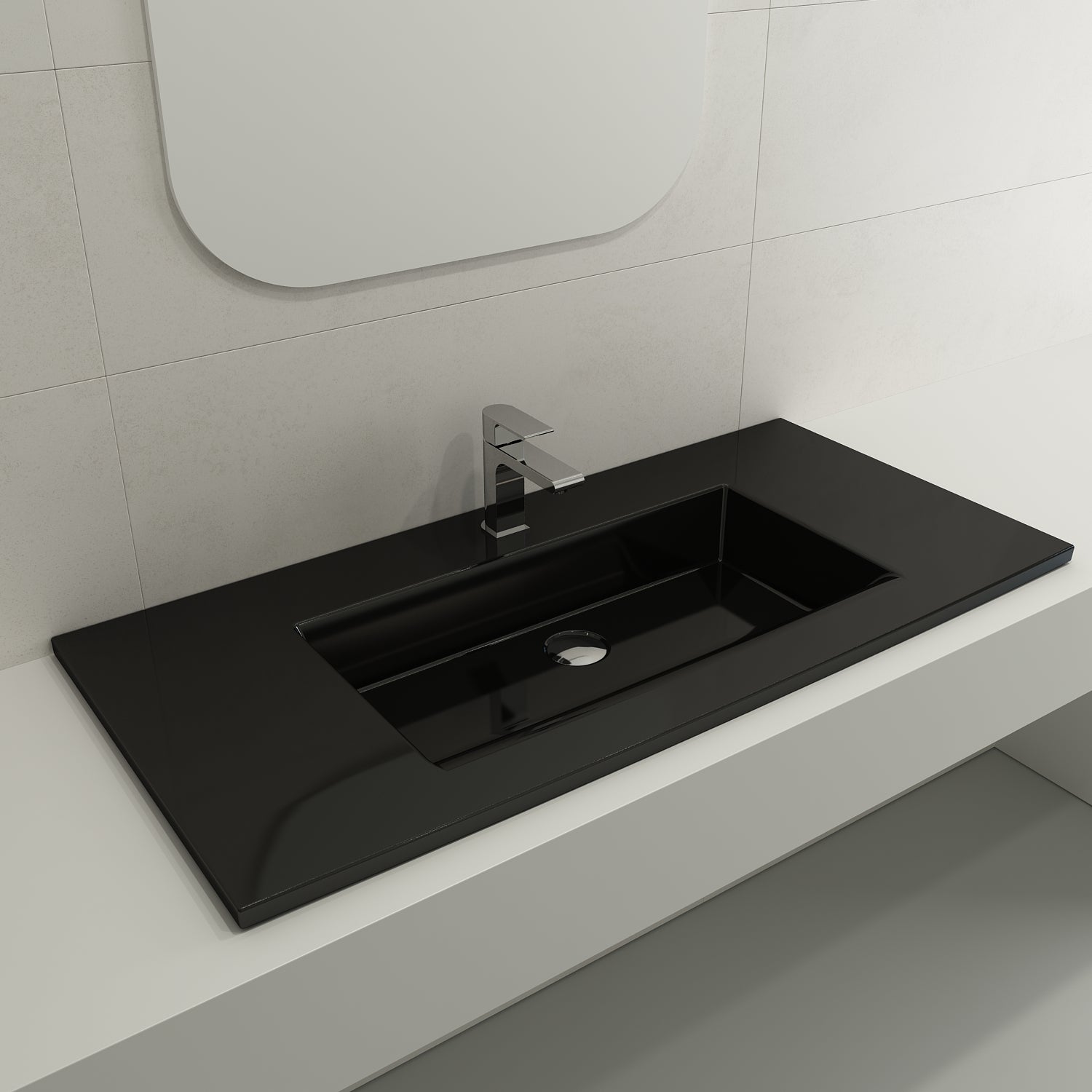 BOCCHI Ravenna 41" Rectangle Wallmount Fireclay Bathroom Sink, Black, Single Faucet Hole, 1105-005-0126