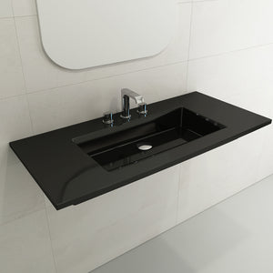 Alternate Image for BOCCHI Ravenna 41" Rectangle Wallmount Fireclay Bathroom Sink, Black, 3 Faucet Hole, 1105-005-0127