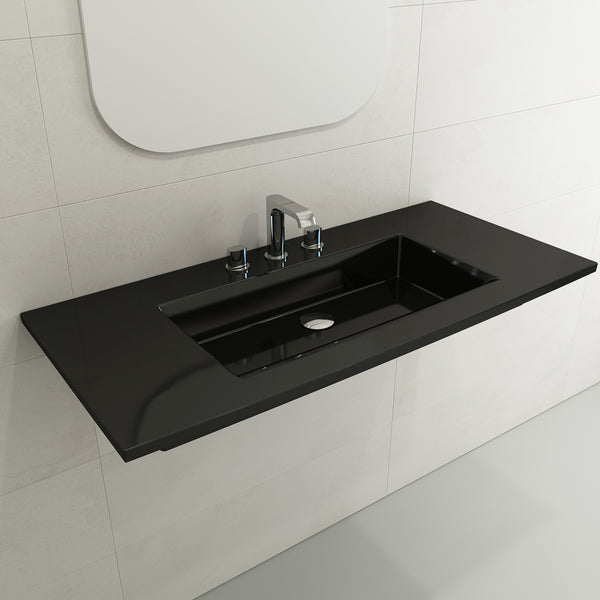 BOCCHI Ravenna 41" Rectangle Wallmount Fireclay Bathroom Sink, Black, 3 Faucet Hole, 1105-005-0127