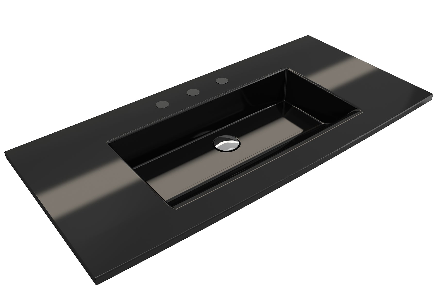 BOCCHI Ravenna 41" Rectangle Wallmount Fireclay Bathroom Sink, Black, 3 Faucet Hole, 1105-005-0127