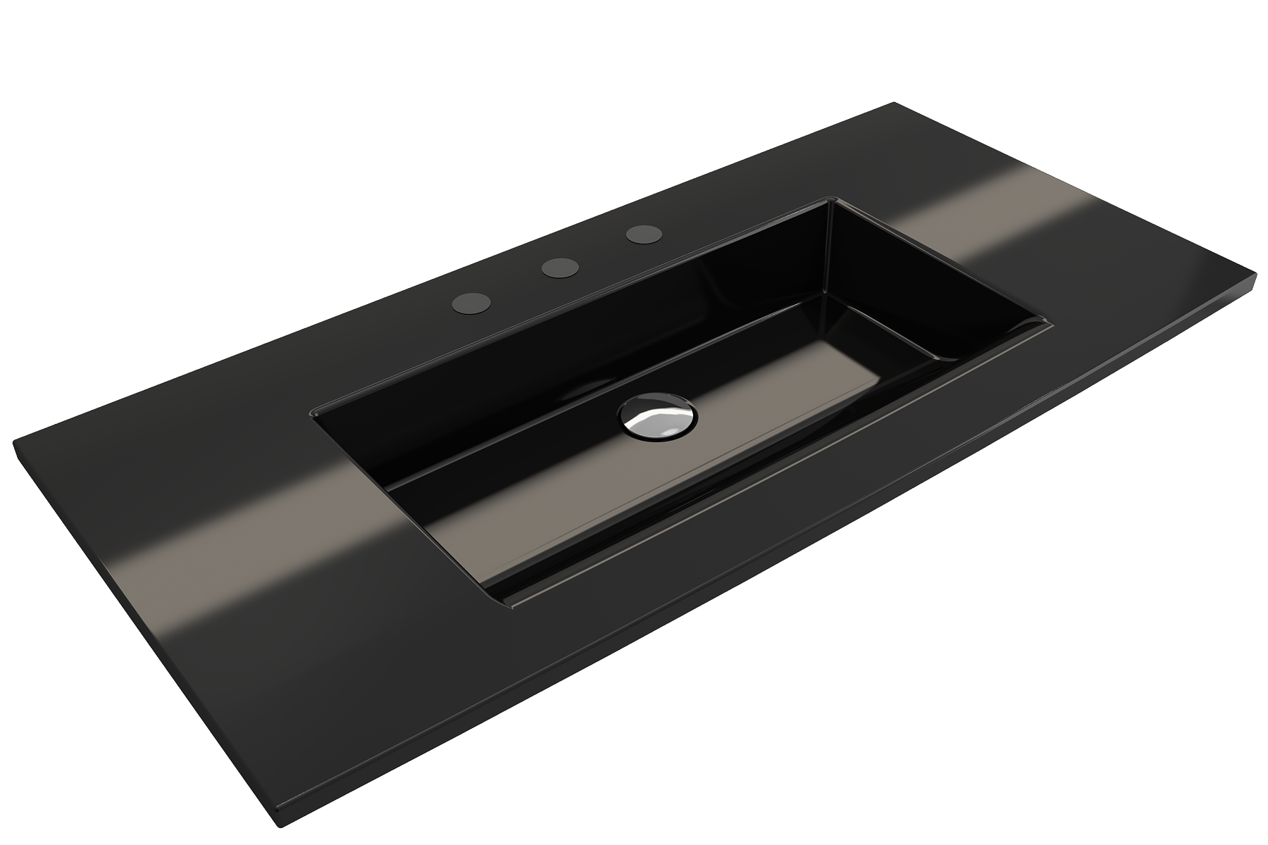 BOCCHI Ravenna 41" Rectangle Wallmount Fireclay Bathroom Sink, Black, 3 Faucet Hole, 1105-005-0127