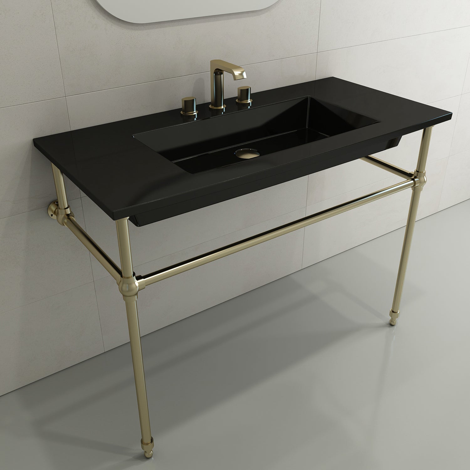 BOCCHI Ravenna 41" Rectangle Wallmount Fireclay Bathroom Sink, Black, 3 Faucet Hole, 1105-005-0127