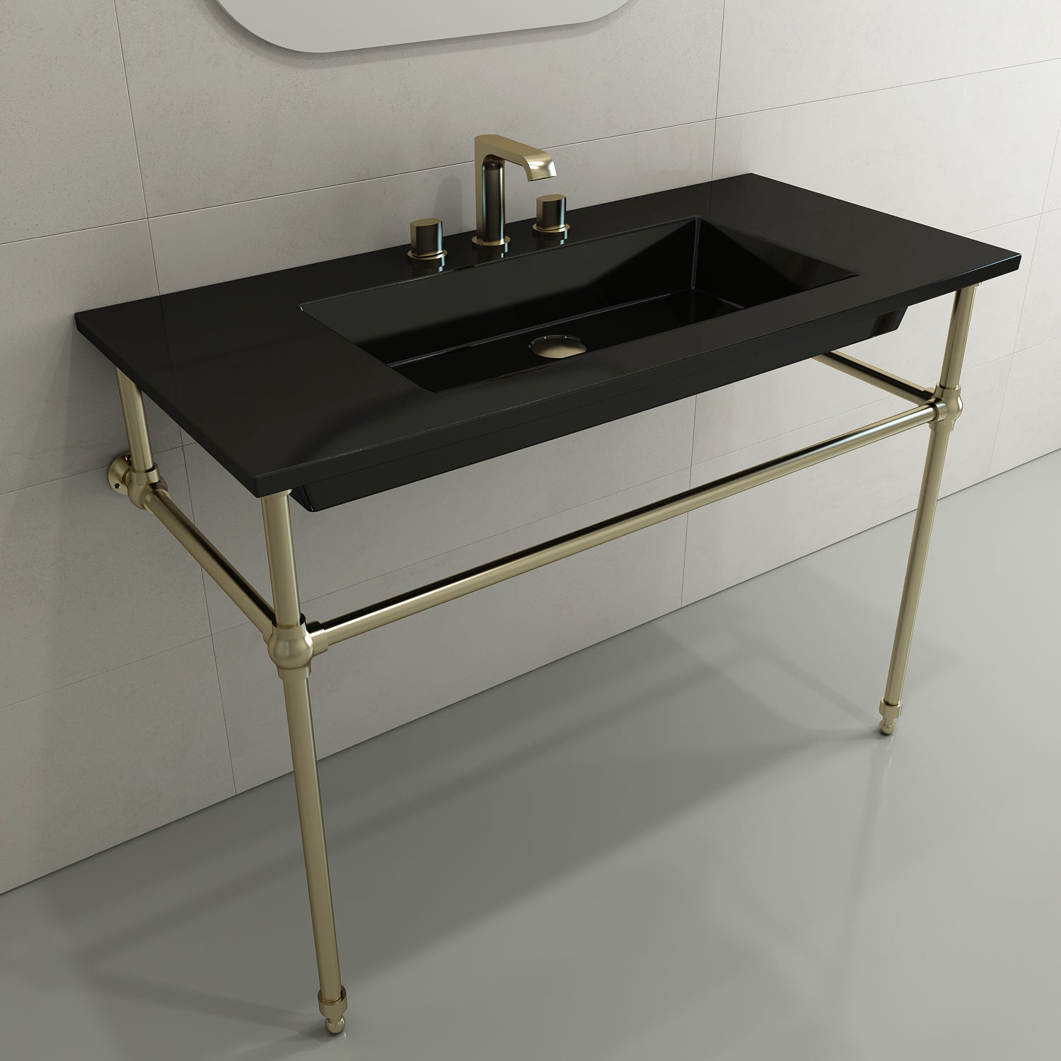 BOCCHI Ravenna 41" Rectangle Wallmount Fireclay Bathroom Sink, Black, 3 Faucet Hole, 1105-005-0127