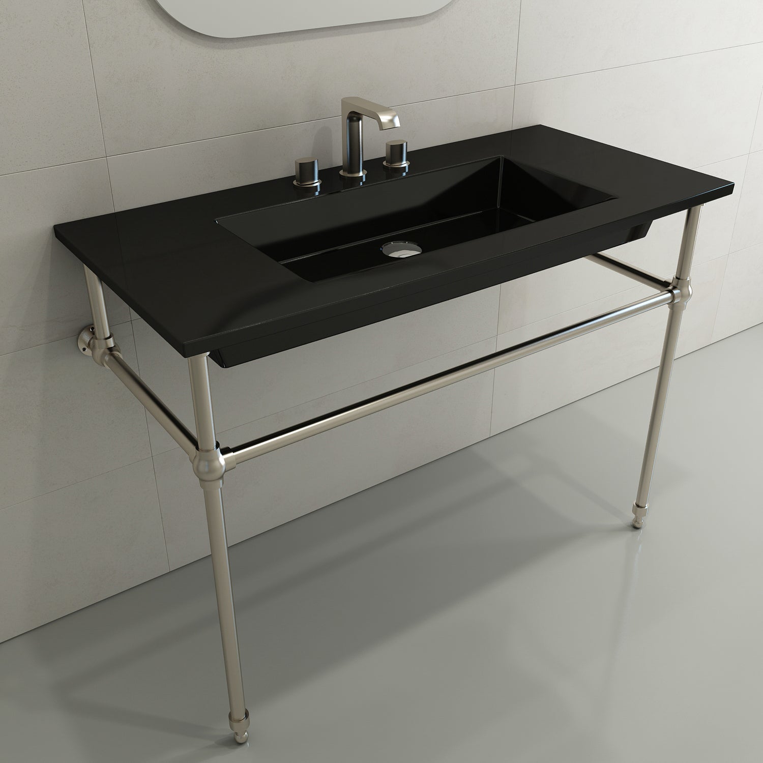 BOCCHI Ravenna 41" Rectangle Wallmount Fireclay Bathroom Sink, Black, 3 Faucet Hole, 1105-005-0127