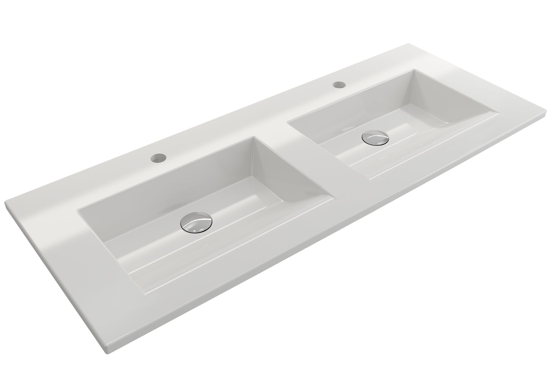 BOCCHI Ravenna 48" Rectangle Wallmount Fireclay Bathroom Sink, Double Basin, White, Single Faucet Hole, 1111-001-0132