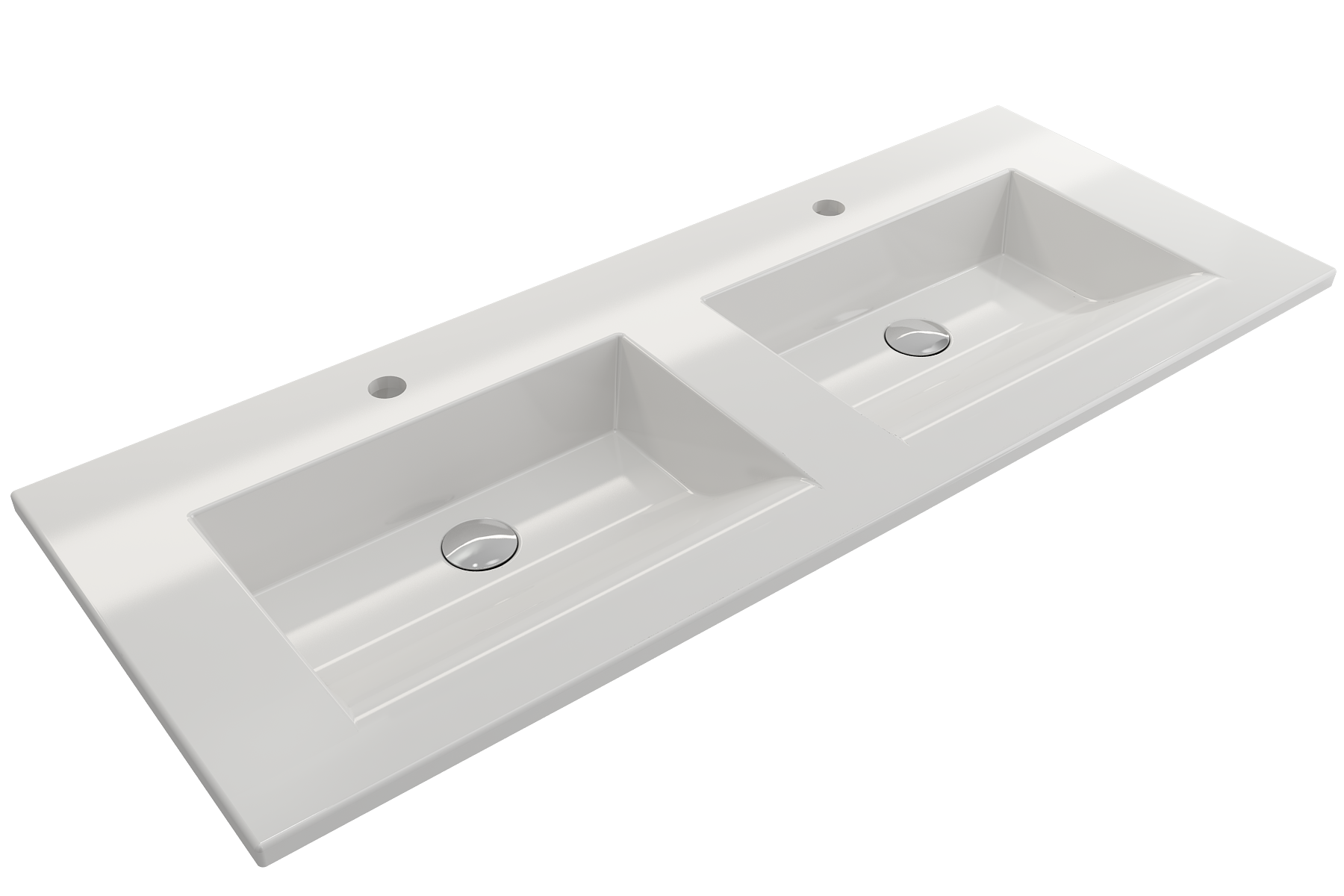 BOCCHI Ravenna 48" Rectangle Wallmount Fireclay Bathroom Sink, Double Basin, White, Single Faucet Hole, 1111-001-0132