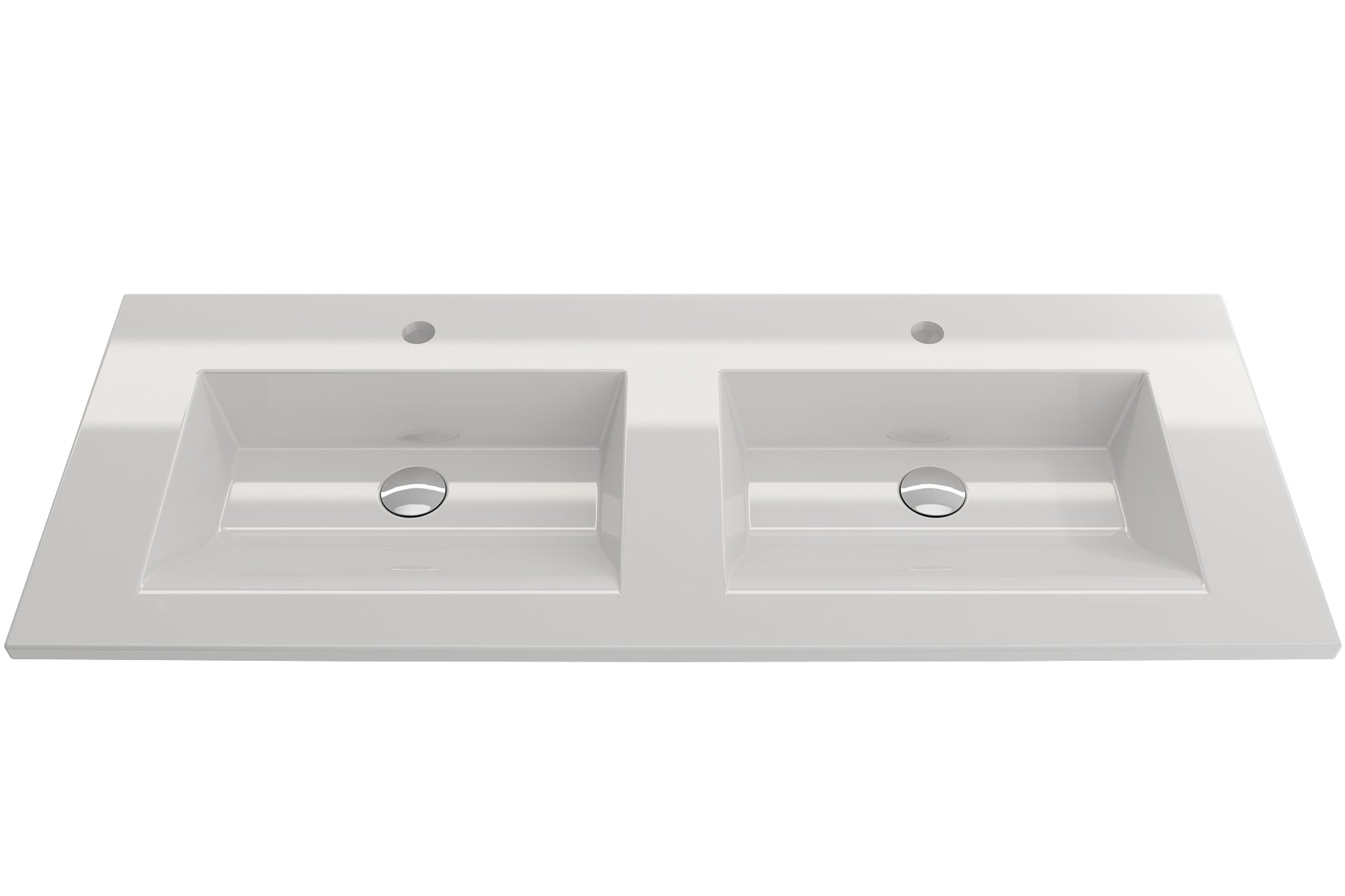 BOCCHI Ravenna 48" Rectangle Wallmount Fireclay Bathroom Sink, Double Basin, White, Single Faucet Hole, 1111-001-0132