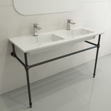 BOCCHI Ravenna 48" Rectangle Wallmount Fireclay Bathroom Sink, Double Basin, White, Single Faucet Hole, 1111-001-0132
