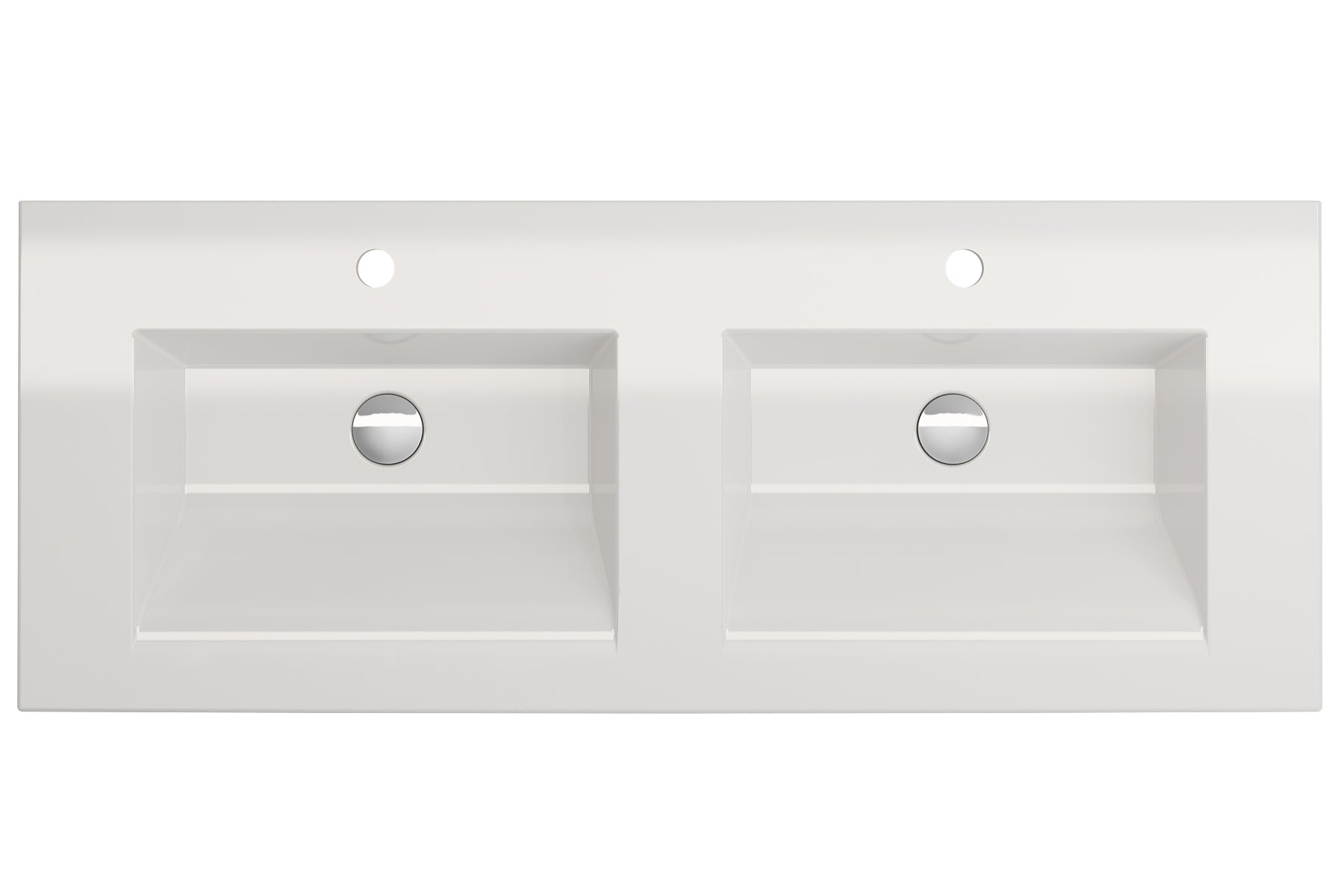 BOCCHI Ravenna 48" Rectangle Wallmount Fireclay Bathroom Sink, Double Basin, White, Single Faucet Hole, 1111-001-0132