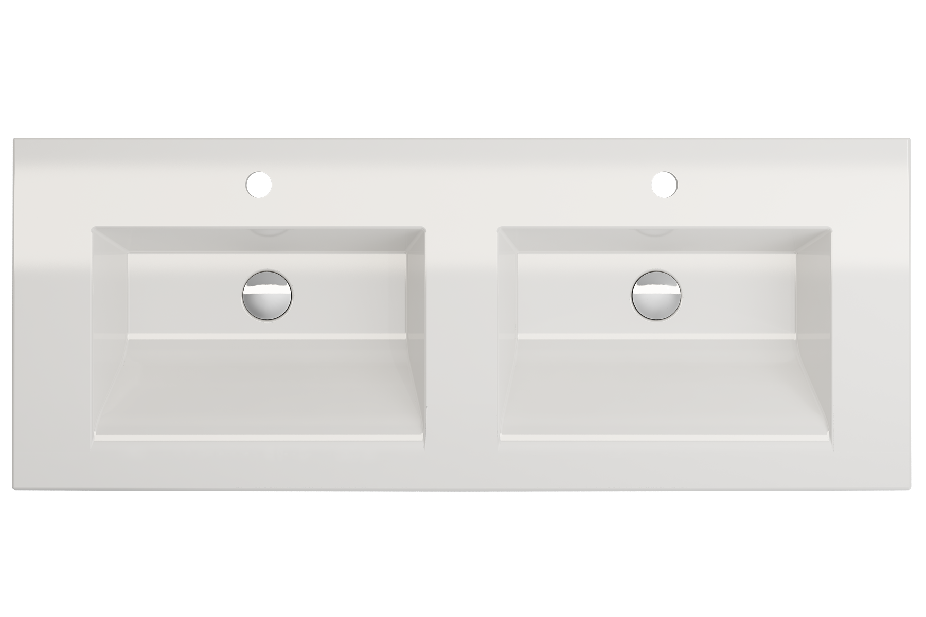 BOCCHI Ravenna 48" Rectangle Wallmount Fireclay Bathroom Sink, Double Basin, White, Single Faucet Hole, 1111-001-0132