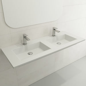 Alternate Image for BOCCHI Ravenna 48" Rectangle Wallmount Fireclay Bathroom Sink, Double Basin, Matte White, Single Faucet Hole, 1111-002-0132