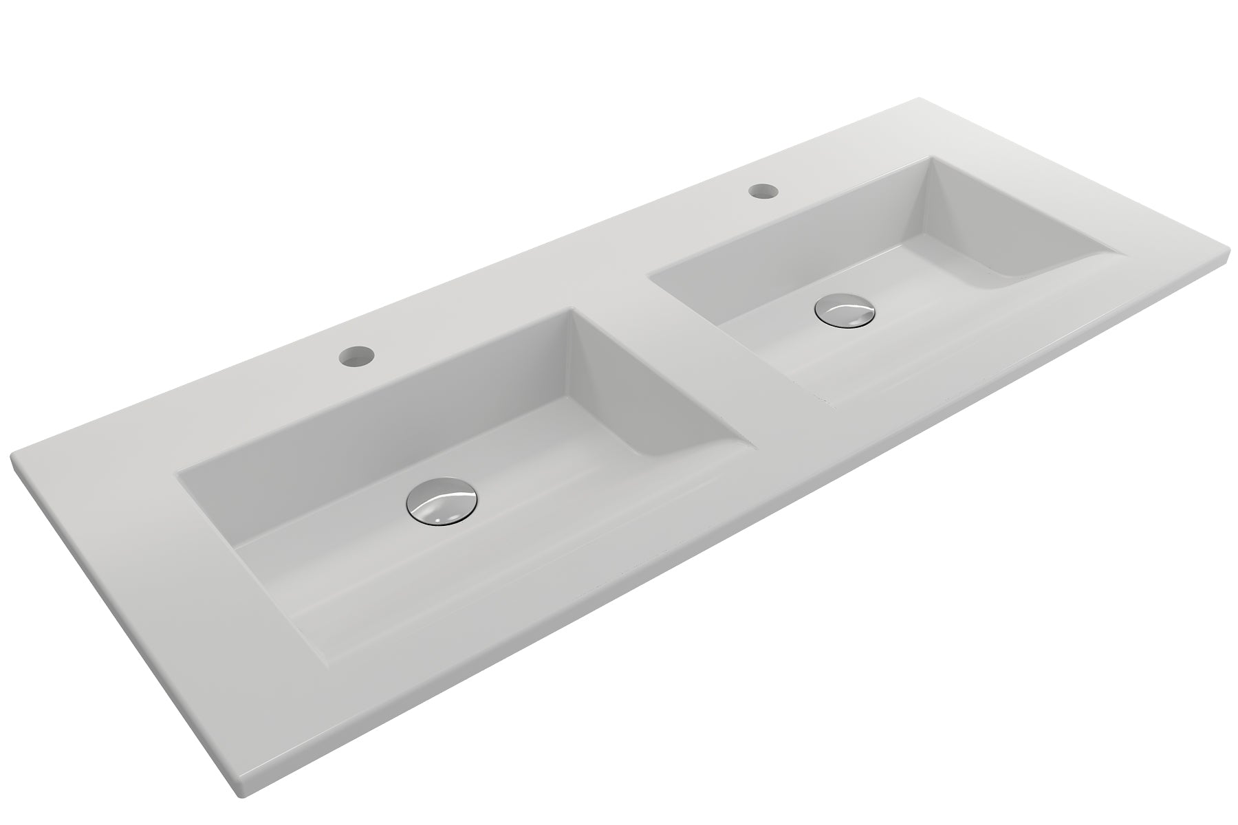 BOCCHI Ravenna 48" Rectangle Wallmount Fireclay Bathroom Sink, Double Basin, Matte White, Single Faucet Hole, 1111-002-0132