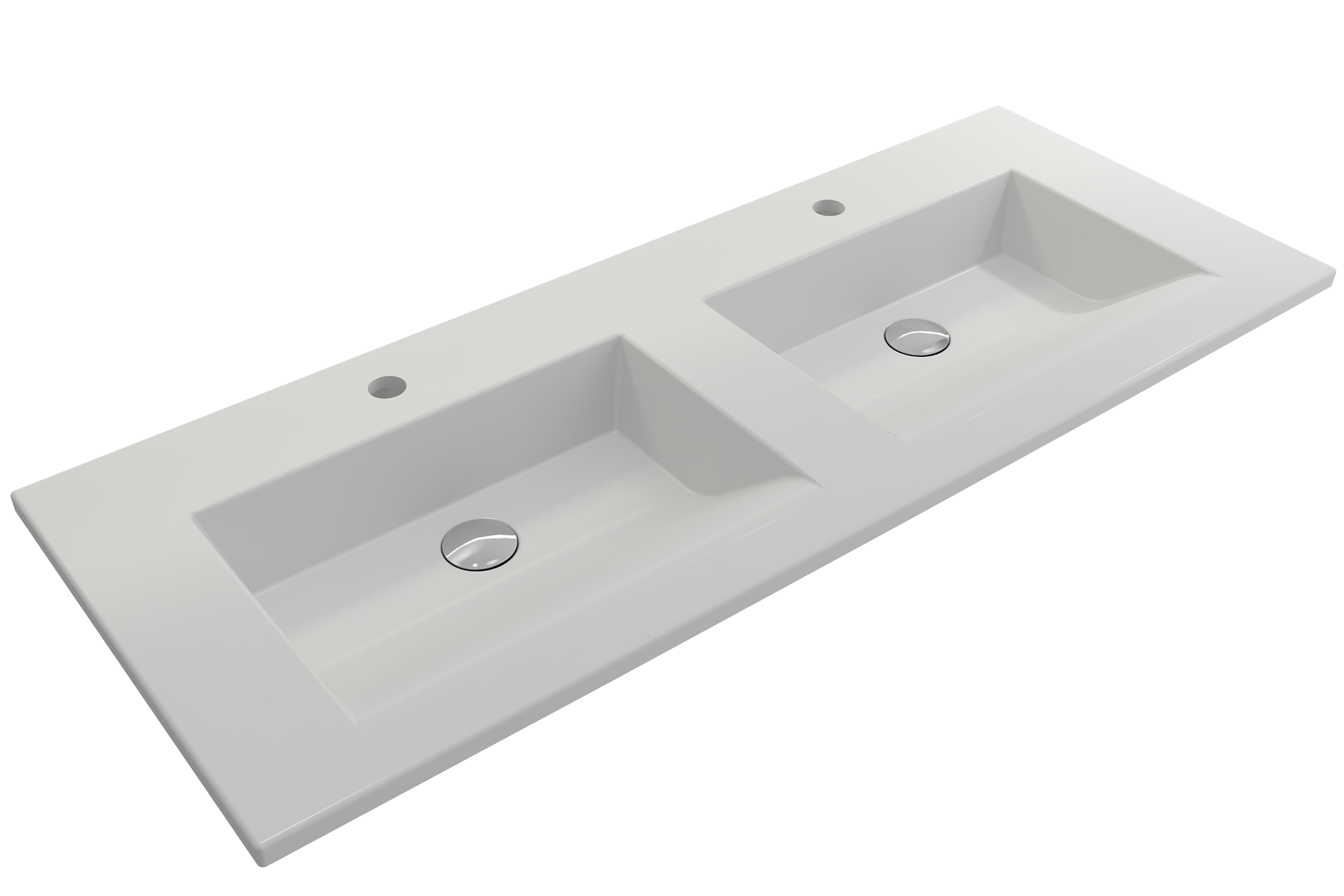 BOCCHI Ravenna 48" Rectangle Wallmount Fireclay Bathroom Sink, Double Basin, Matte White, Single Faucet Hole, 1111-002-0132