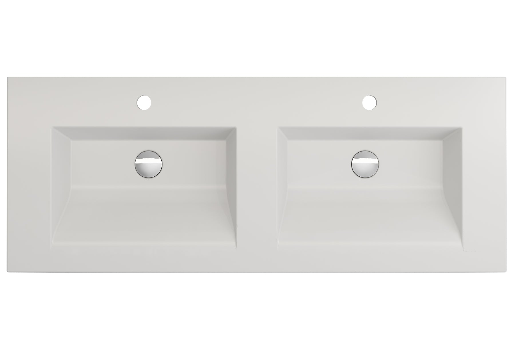 BOCCHI Ravenna 48" Rectangle Wallmount Fireclay Bathroom Sink, Double Basin, Matte White, Single Faucet Hole, 1111-002-0132